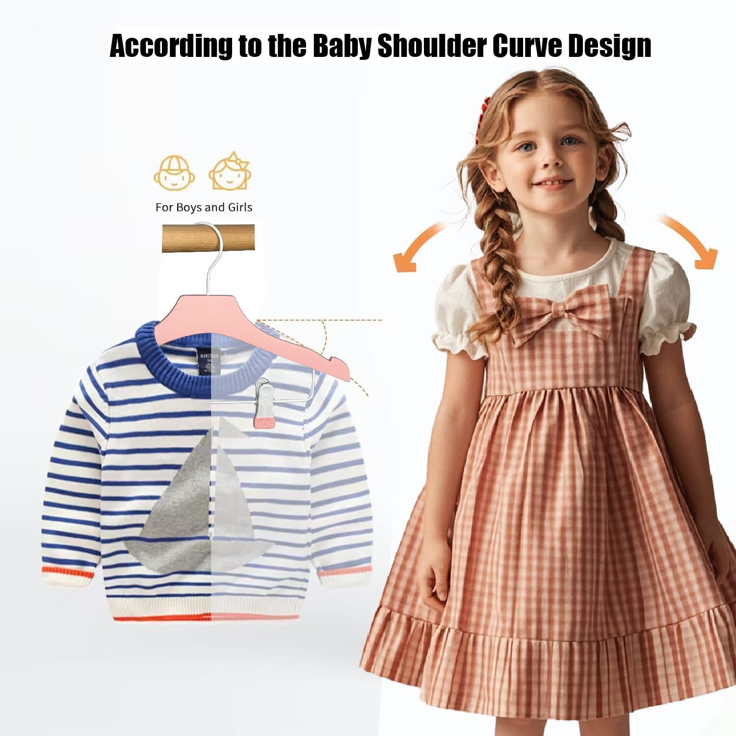 Pink 12.7" Ultra-Thin Wooden Children Closet Clothes Clips Hangers 20PCS Wood Baby Kids Coat Hangers for Infant Toddler Newborn Jumpsuit Pants Skirts Jeans Space Saving Heavy Duty Durable