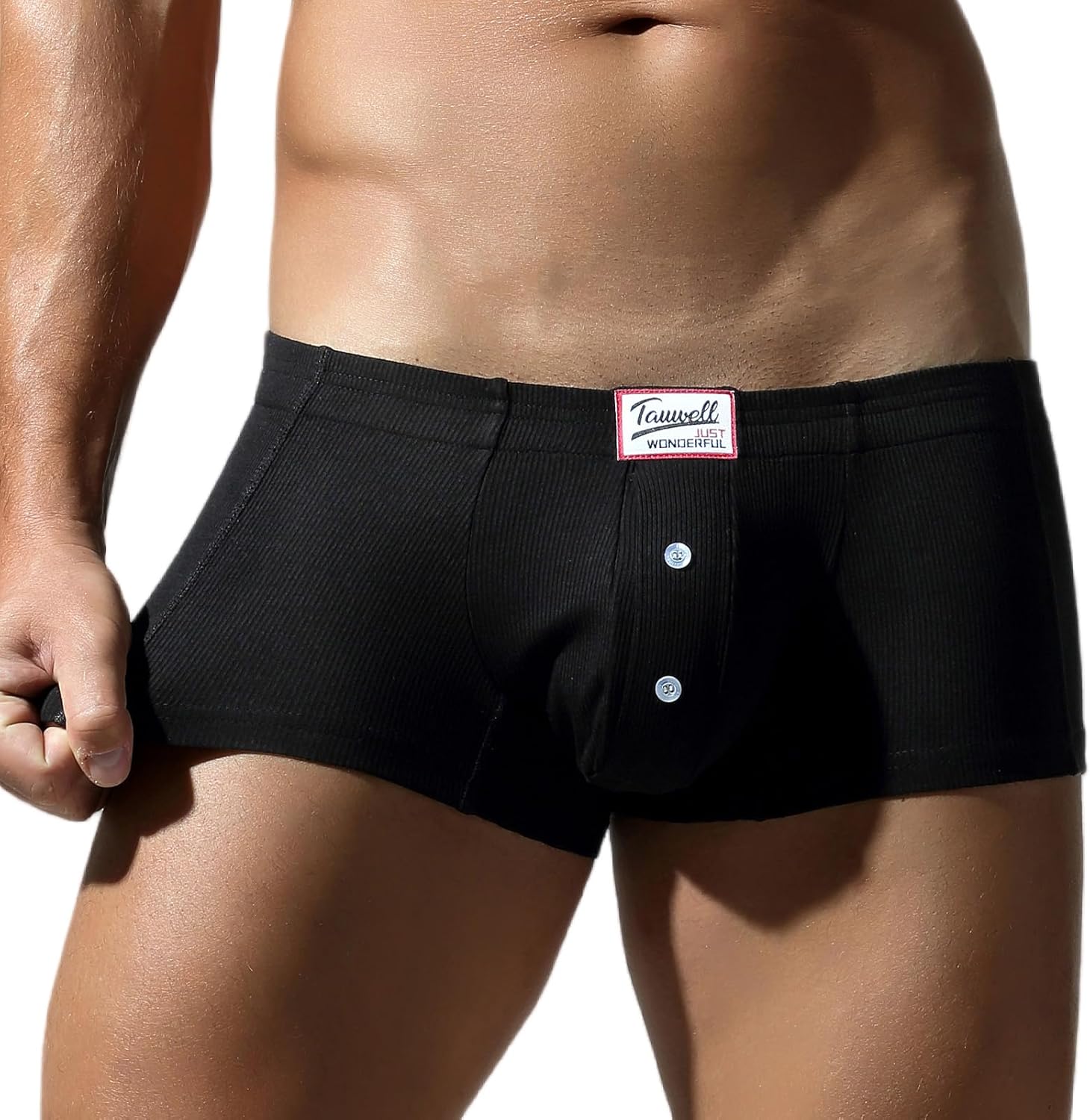 FEOYA Men Ribbed Boxer Briefs Breathable Pouch Underwear Sexy Low Rise Bulge Trunks Underpants