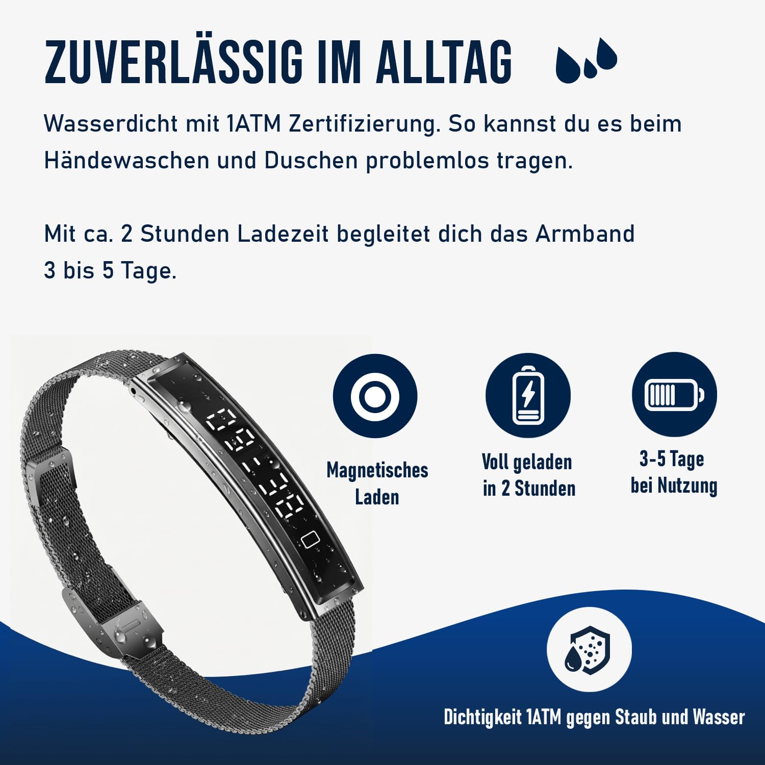Fontastic Smartband Luxis LED-Display Pulsmesser SpO2 Schlaftracker Schrittzähler BT 5.3 1ATM Metallband Silikonband Roségold