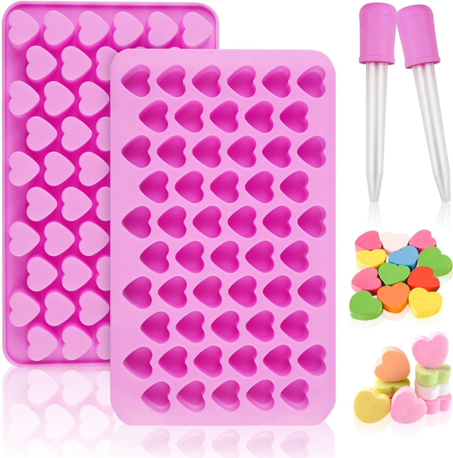 Silicone Molds for Wax Melts, 2 Pack Silicone Mini Heart Molds with 2 Droppers, Heart Candy Molds Silicone Molds for Gummies Chocolate Ice Cube Jelly Cake Soap Candle DIY Gifts
