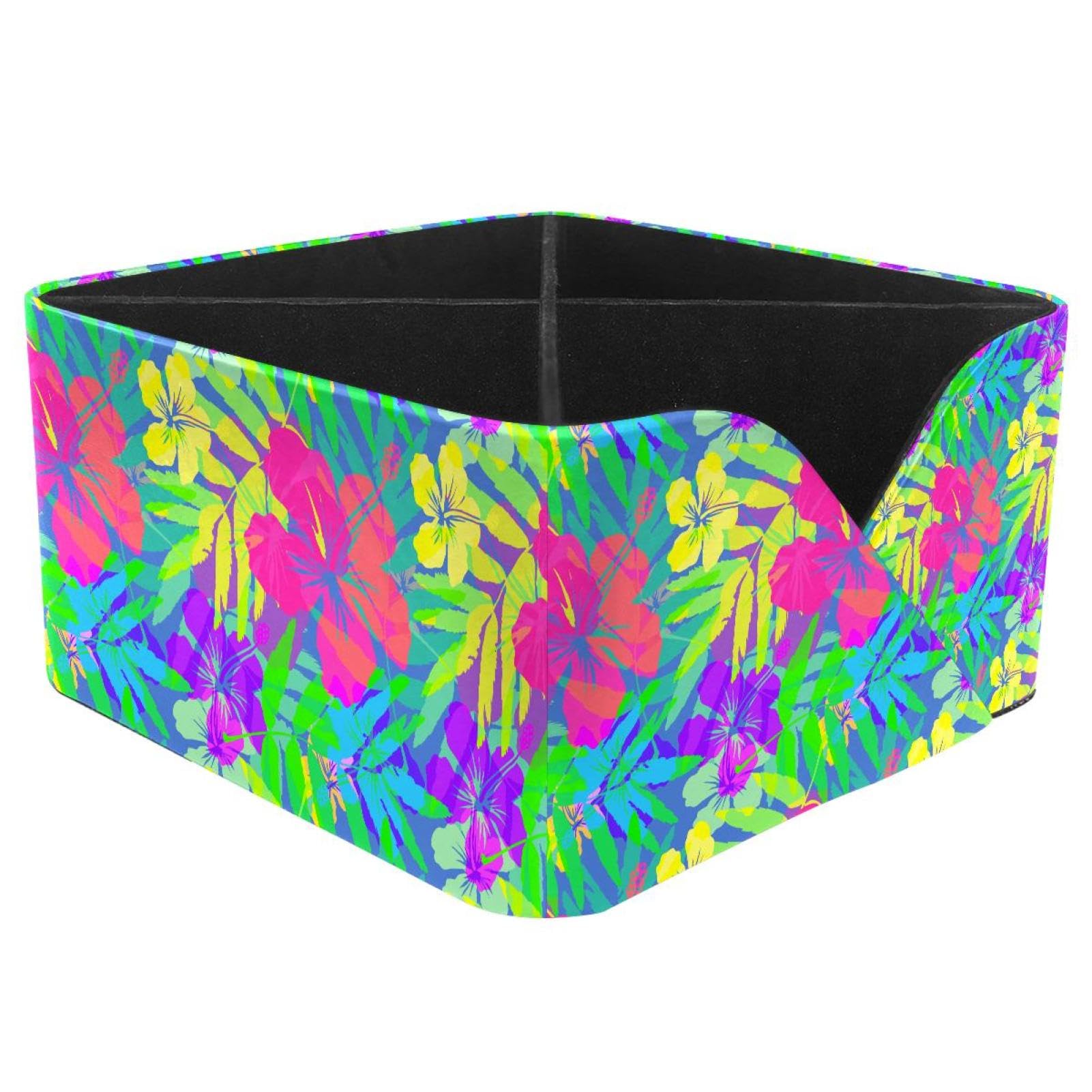 KengjuTesu Tropical Flowers and Leaves Desktop Organizer Pen Holder, Rectangular Pencil Cup for Office, Study and Makeup Stations