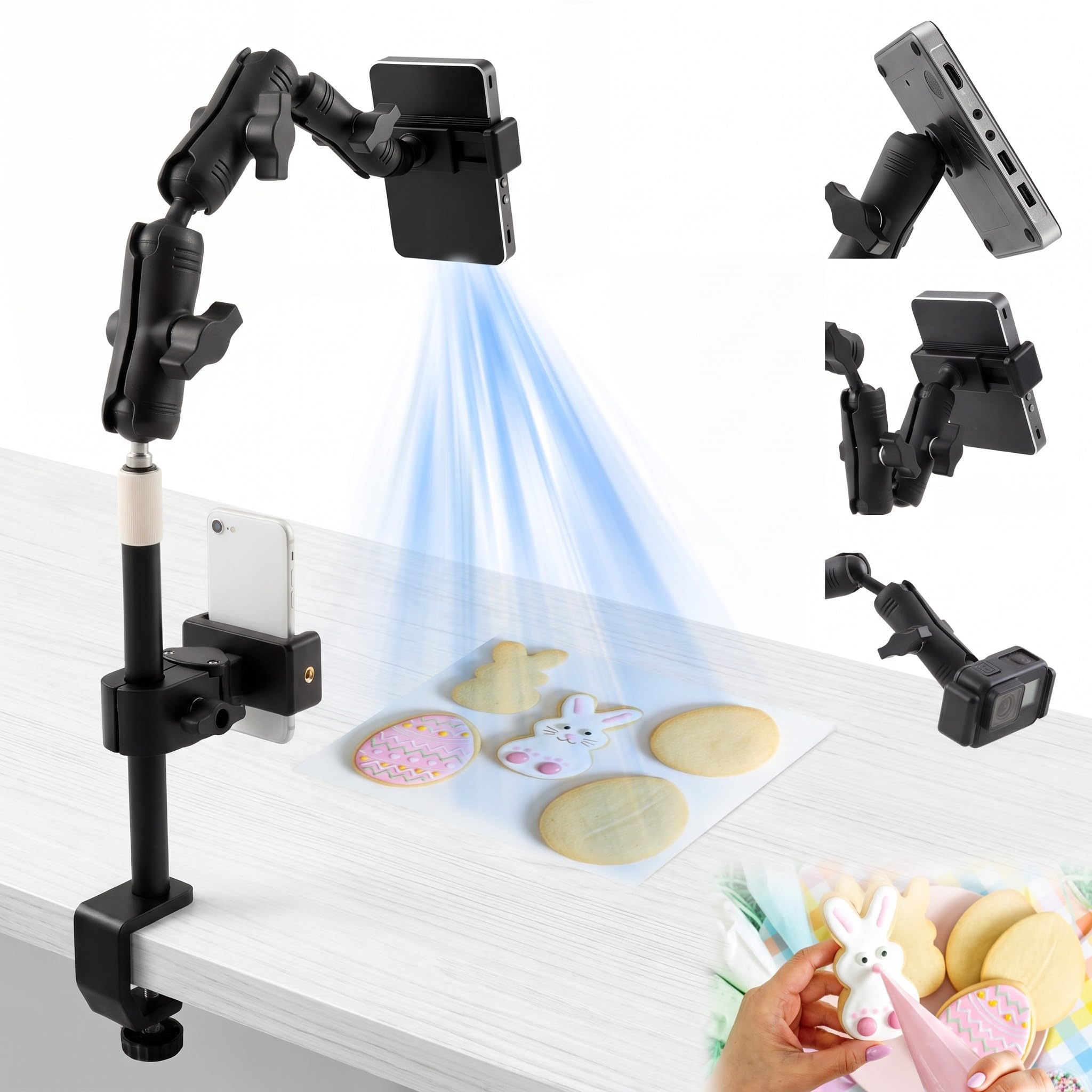 25 Inch Magic Arm Phone Mount with Desk Clamp for Video Recording