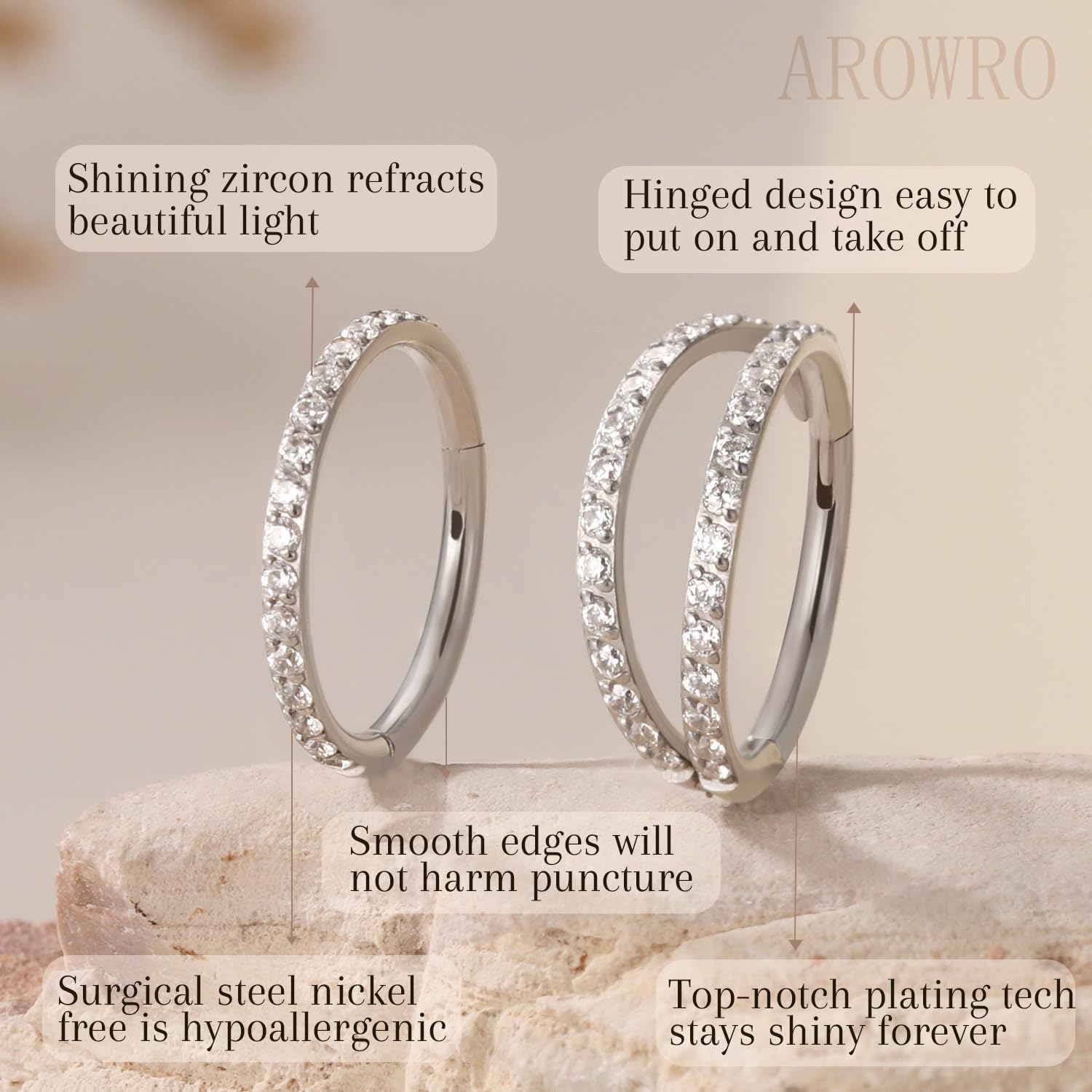 AROWRO Conch Piercing Jewelry Septum Jewelry Nose Rings Hoops 20G 18G 16G 316L Surgical Steel Hinged Segment Ring Hoop Helix Daith Rook Tragus Cartilage Piercing Jewelry