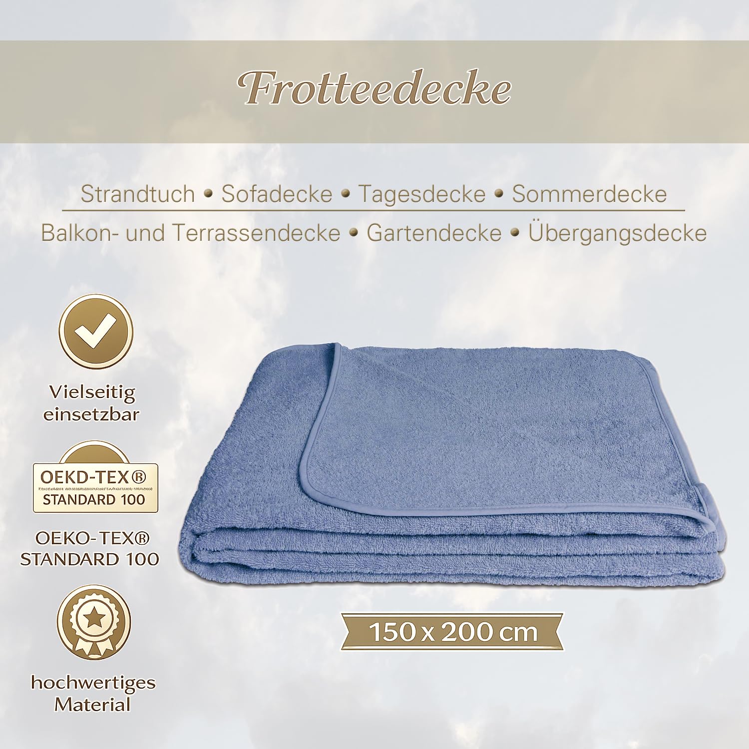 KiGATEX - Coperta in Spugna, Morbida, 100% Cotone, 150 x 200 cm, certificata Öko-Tex, Blu, 150 x 200 cm