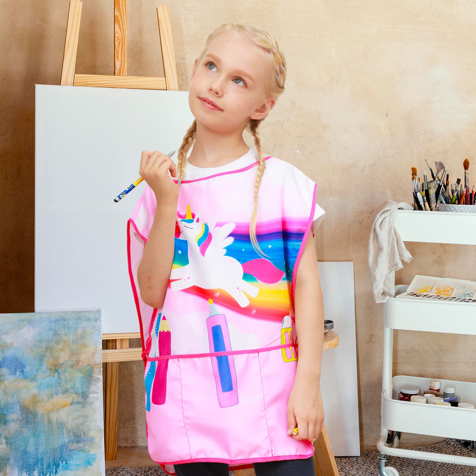 Kids Art Smock Girls Boys Artist Painting Apron with Pockets Sleeveless Smocks for Child 2-7 Years - Image 2