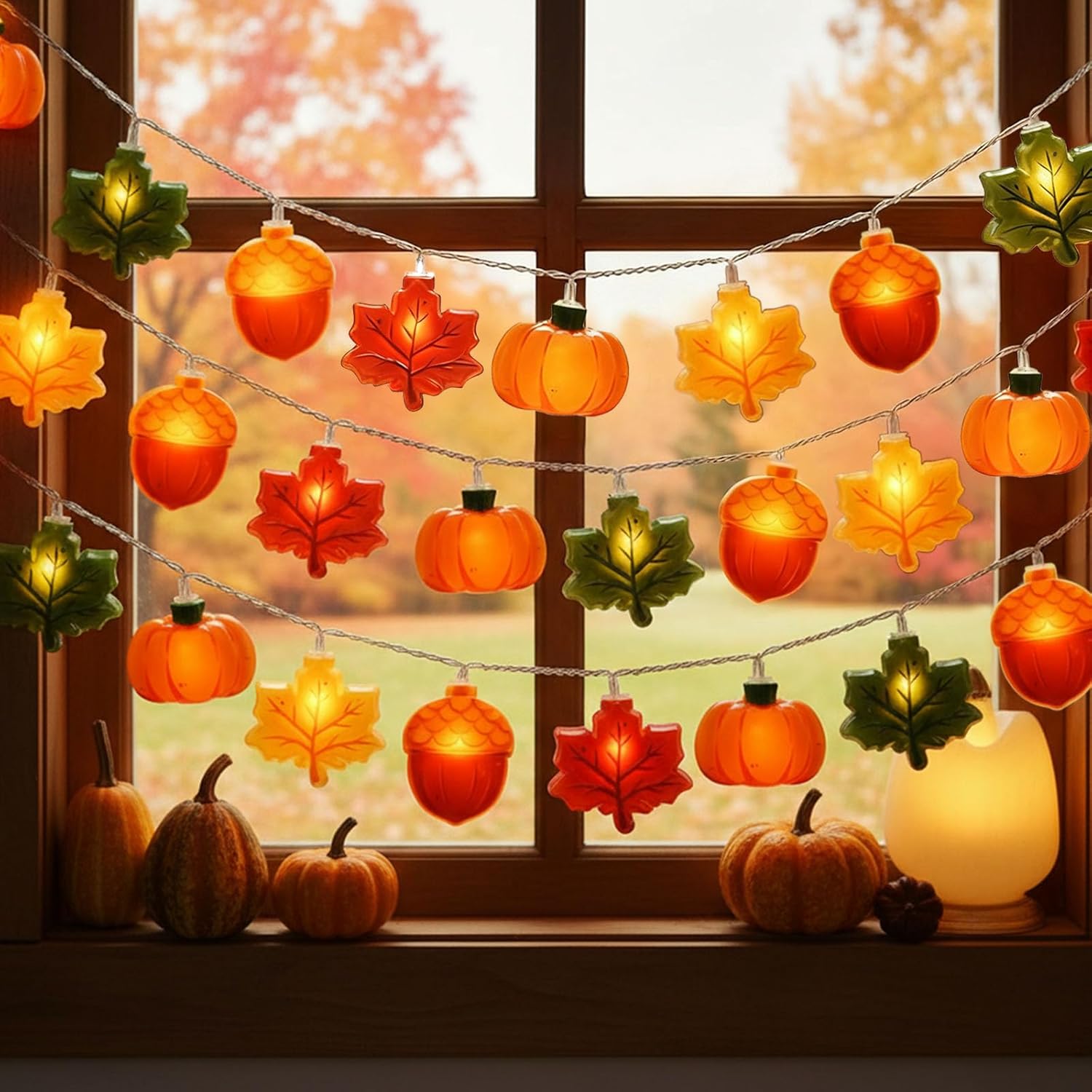 Thanksgiving String Lights,10FT 20LED Fall Decor Lights Battery Operated Waterproof Hang Autumn Fairy Light for Indoor Outdoor, Acorn Maple Leaf Pumpkin String Lights Decoration for 2026 Home & Party