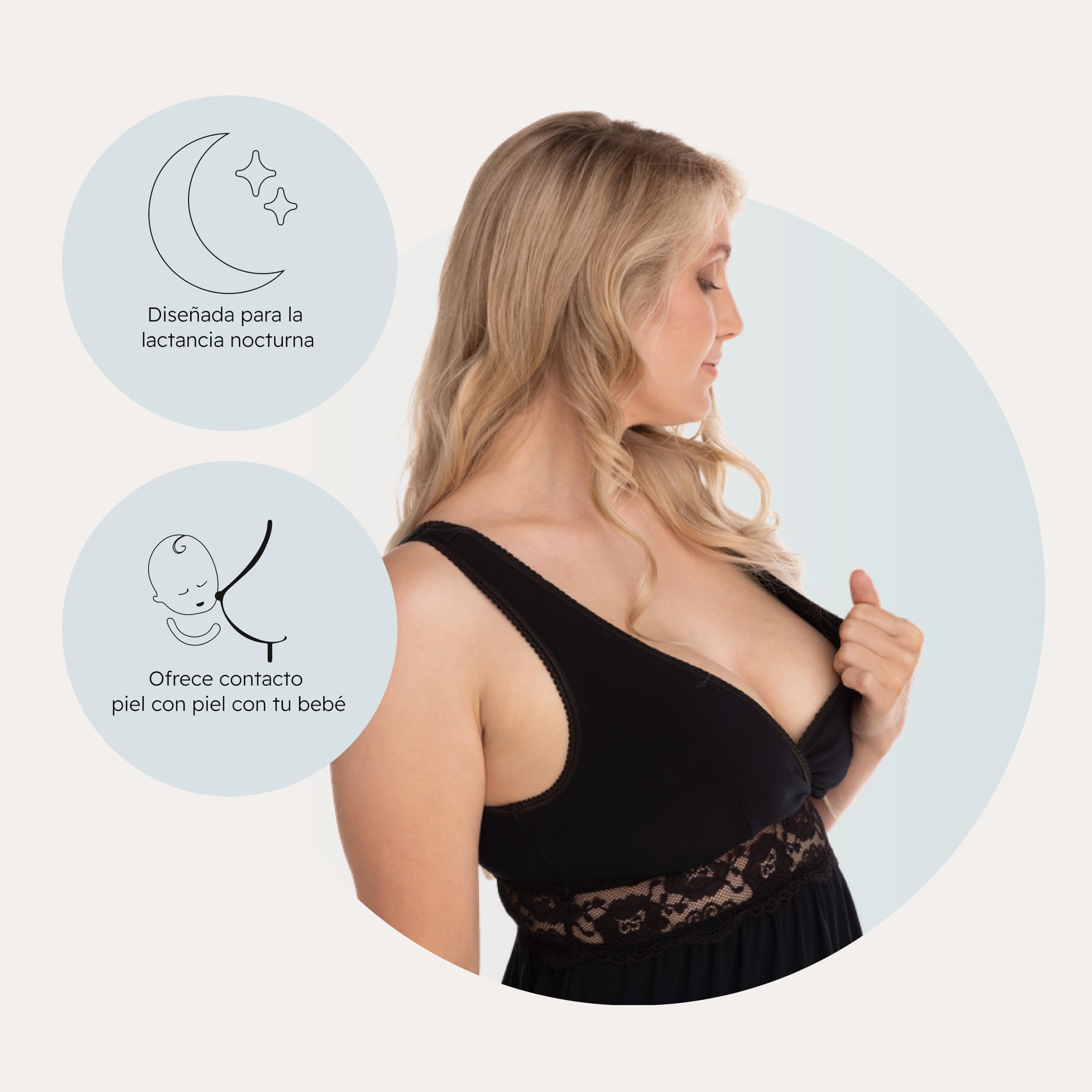 Carriwell Camisón Maternidad y Lactancia | Diseño Elegante con Encaje | Tacto Suave en Modal Transpirable y Termorregulador | Ideal para Lactancia Nocturna y Contacto Piel con Piel | S-XL