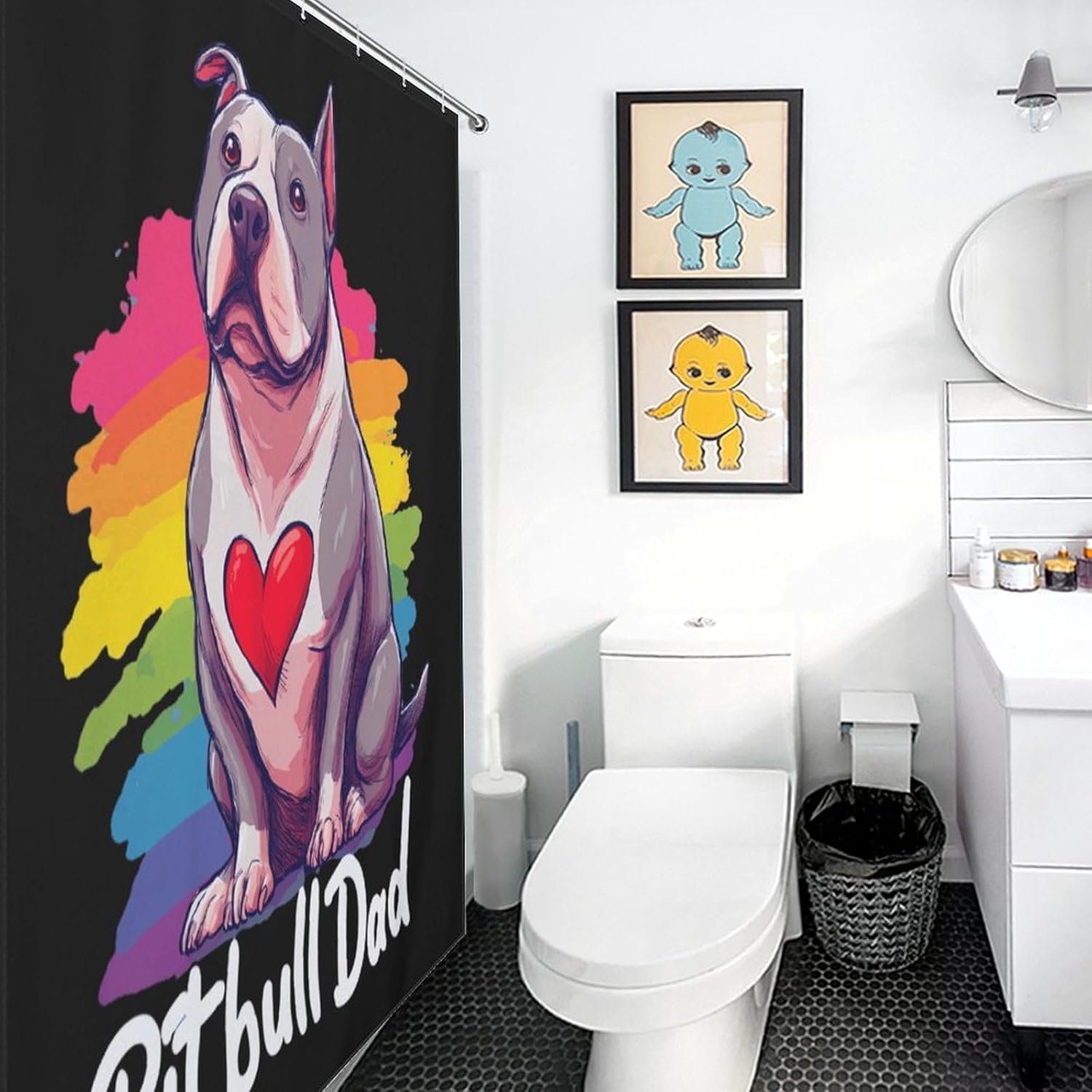 Pitbull Dad Shower Curtain 69.69x70.87Inch（177x180cm） Polyester Bath Curtain Shower Curtains Printed Decorative