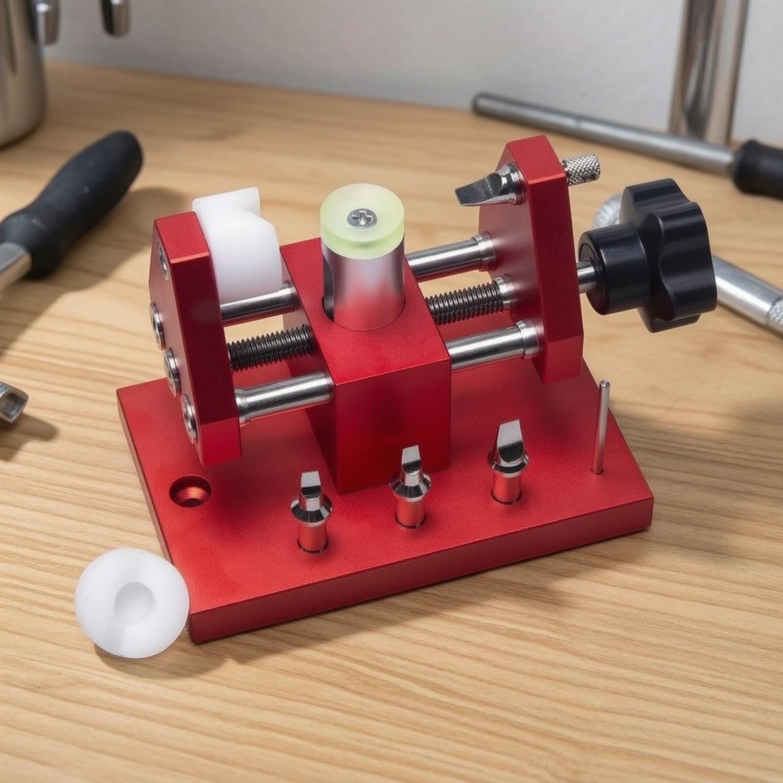 Apricasse Orologi Apricasse Dispositivo Fissaggio Strumento Riparazione Morsa Regolabile con Base in Metallo Anodizzato Adatto per Orologiai Laboratorio Banco di Riparazione