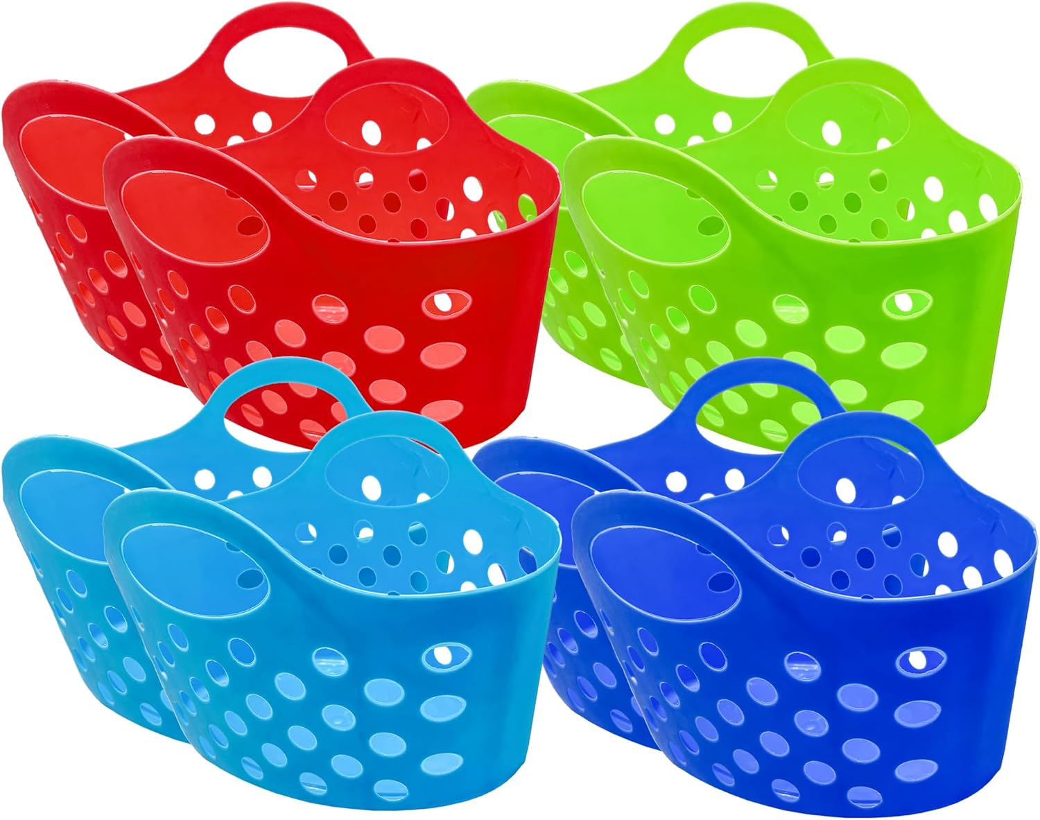 Plastic Shower Caddy Tote with Handle, Flexible Perforated Storage Basket Organizer for Bathroom, Pantry, (8)