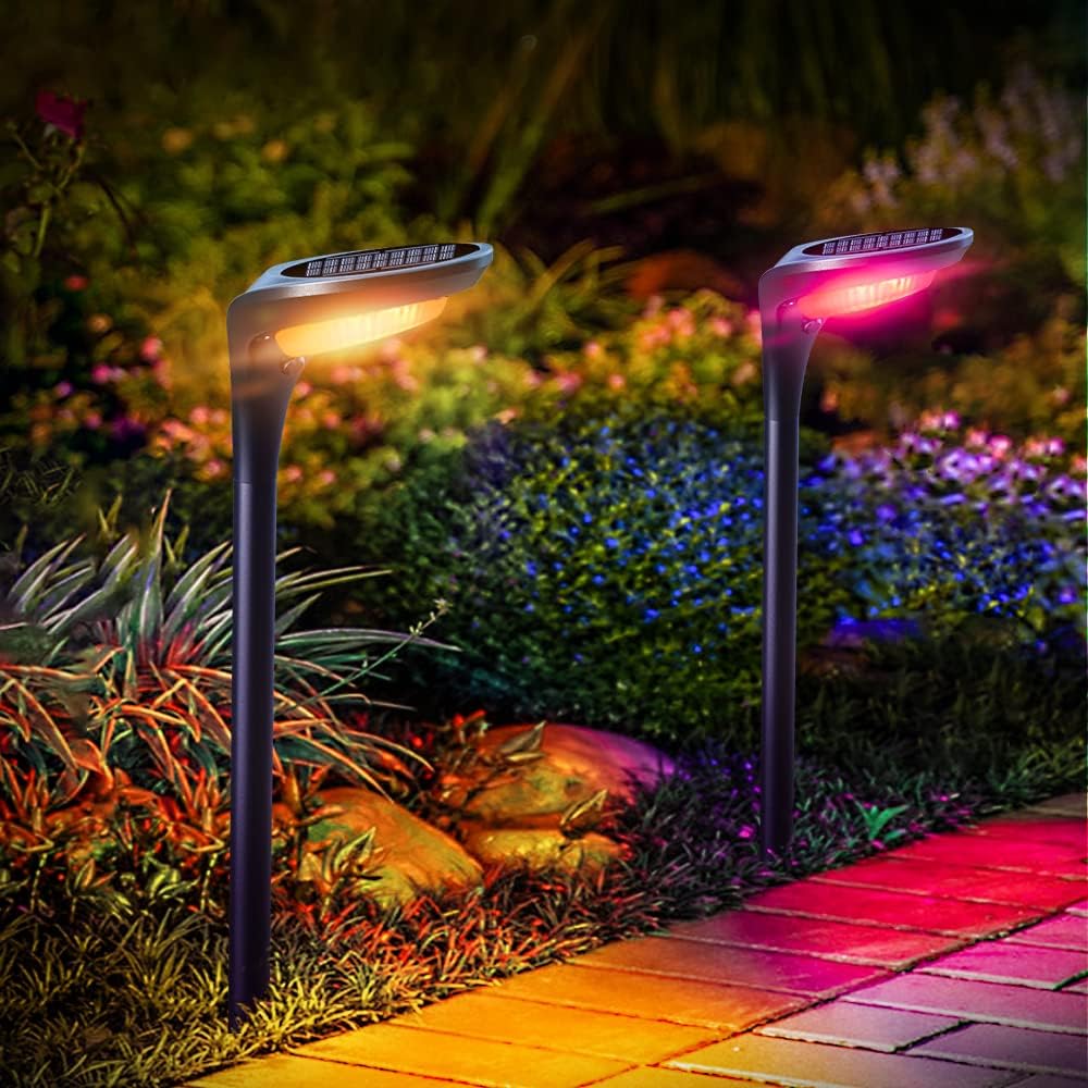 4Pack Solar Pathway Lights (Cool White & Warm White), 4Pack Solar Lights Outdoor Decorative Color Changing Waterproof Solar Path Light Auto On/Off for Landscape Yard Walkway Driveway Pool (8 Pac
