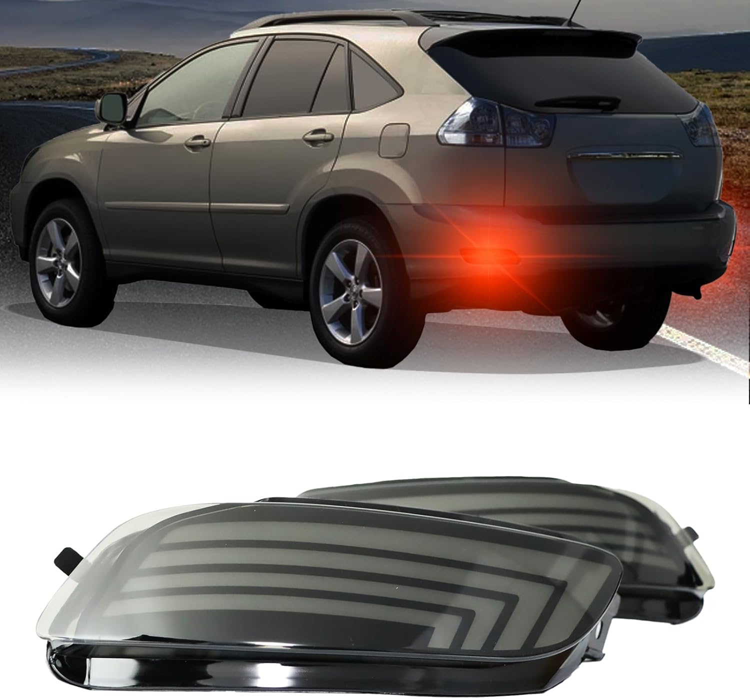 Upgrade LED Rear Bumper Reflectors Light Fog Brake Tail Lamps Compatible with Lexus RX 330 2004-2006/RX 350 2007-2009/RX 400h 2006 2007 Replace Stock Reflector (Smoked)