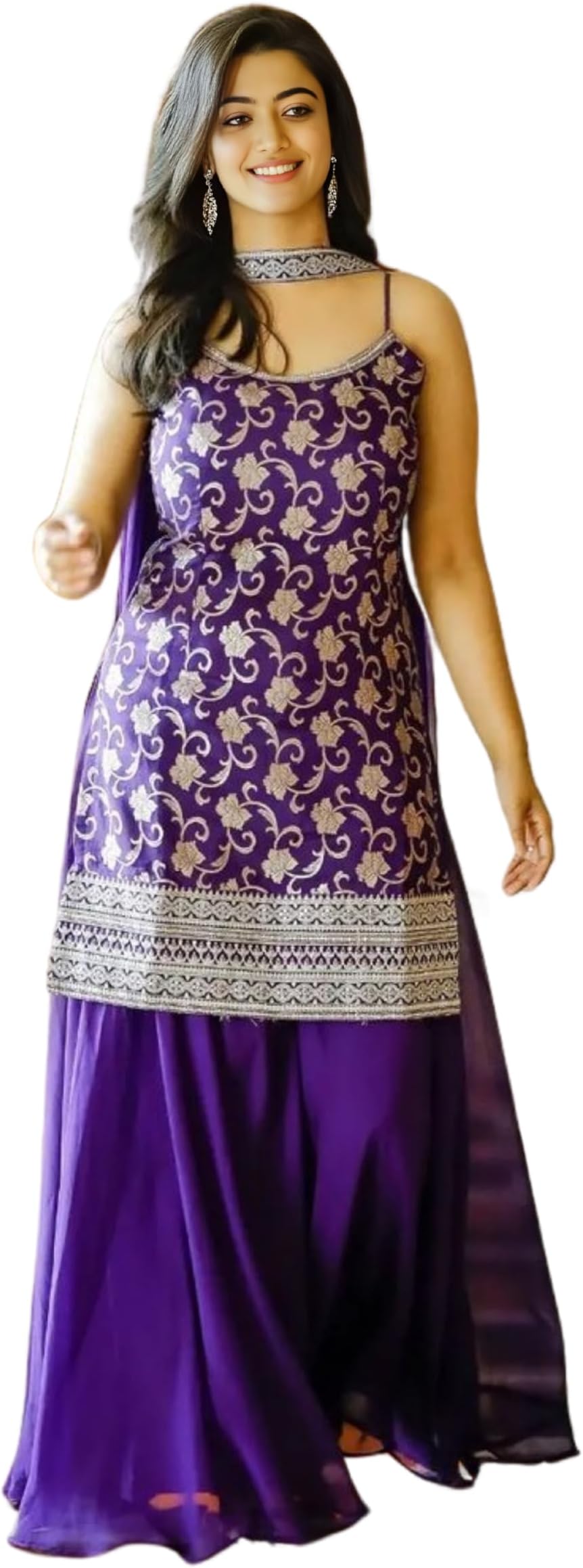 UFB Women's Embroidered Purple Kurta and Sharara with Dupatta