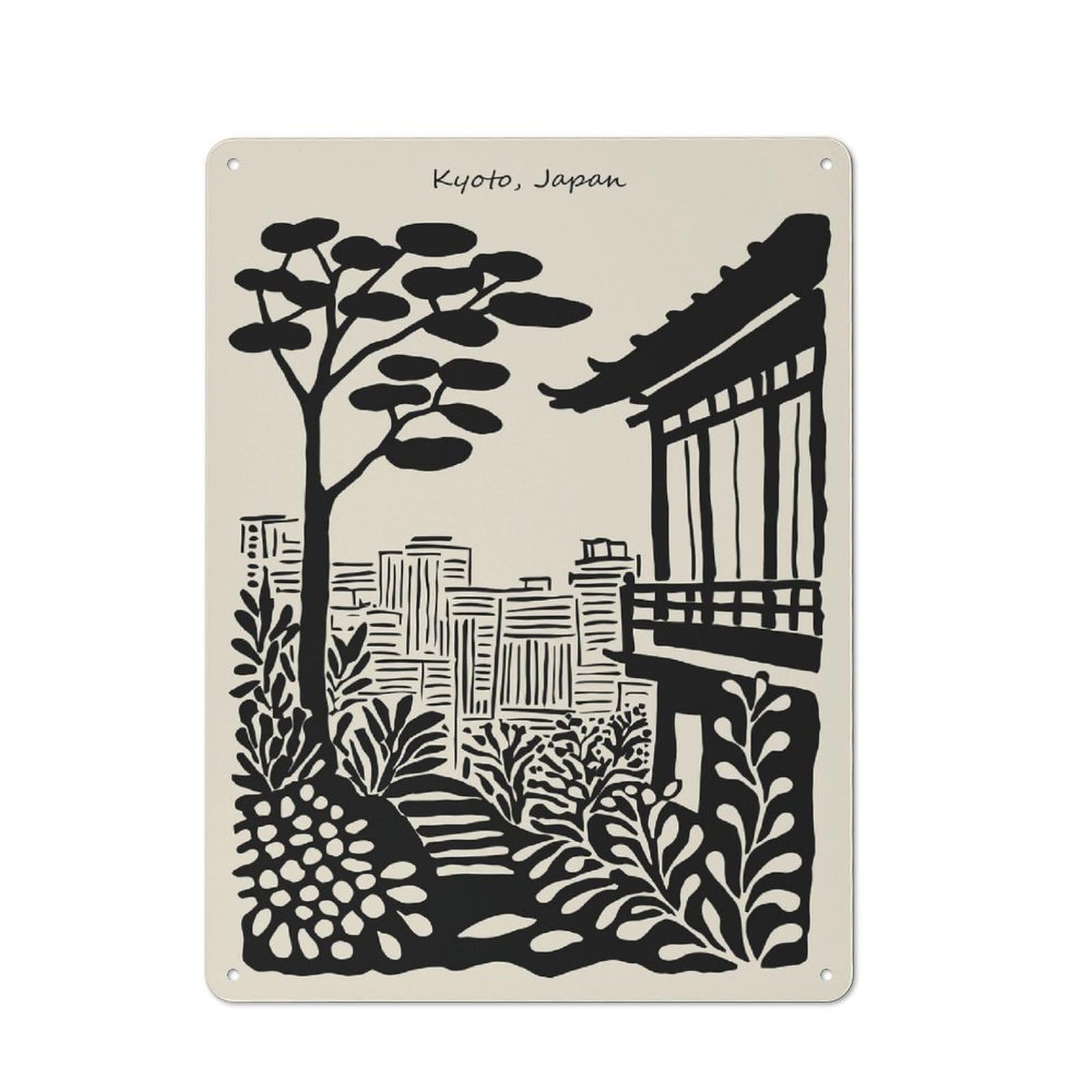 Junmoney Style-23 Kyoto, Japan Illustration Metal Wall Art Sign 40X30cm, Retro Vintage Wall Decor For Kitchen, Hallway, Bar Or Small Cafe