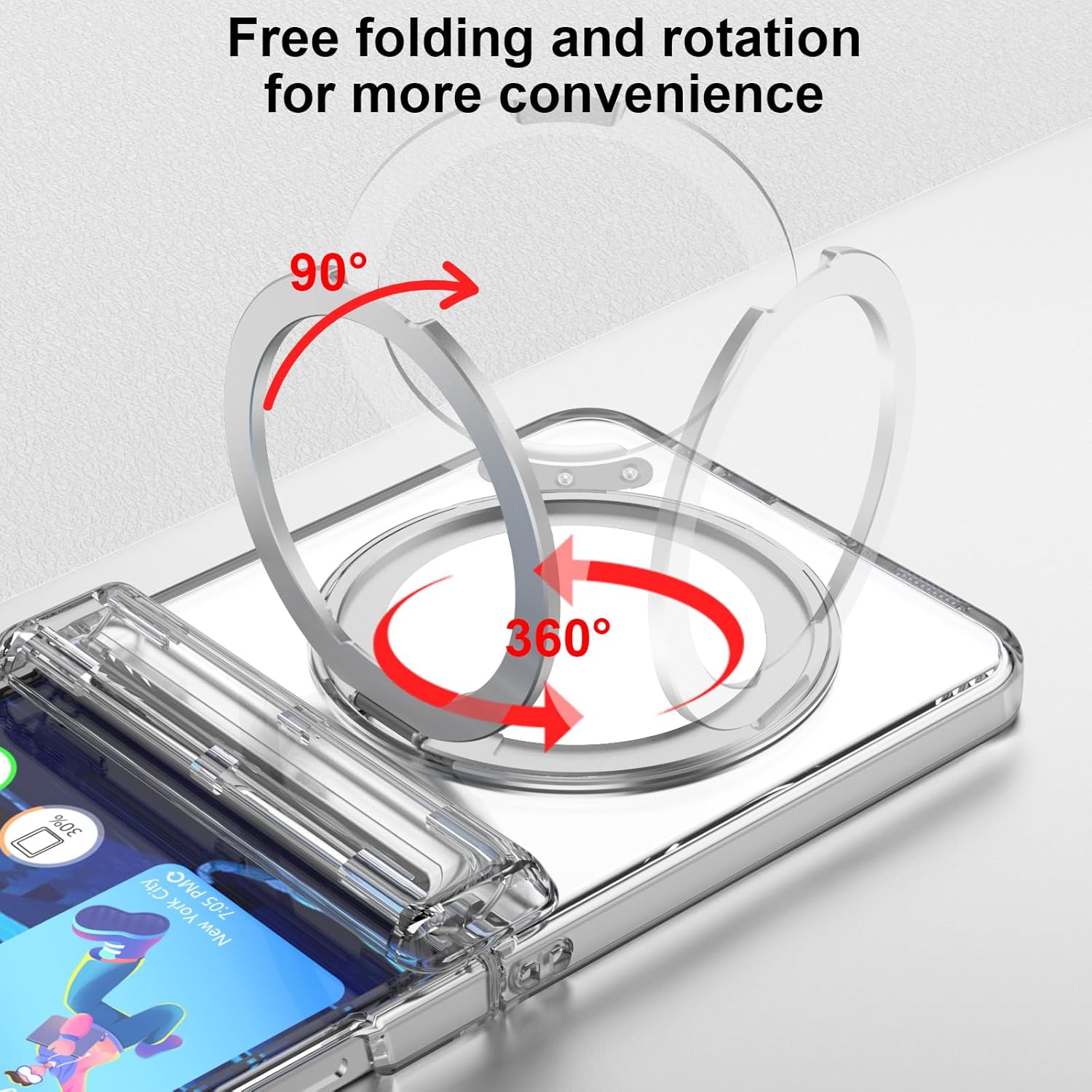 SQMCase Designed for Samsung Galaxy Z Flip 7 Case Magnetic Kickstand with Makeup Mirror & Hinge Protection & Screen Protector[Compatible with MagSafe],Slim Protective Phone Cover(Clear)