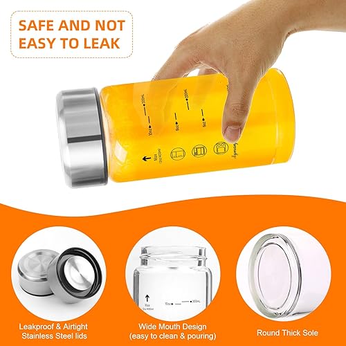 Miniatura 4 de Botellas de vidrio para jugo, paquete de 4 botellas de agua de vidrio de boca ancha con tapas, para jugos, licuados, leche, proteínas, sin BPA,