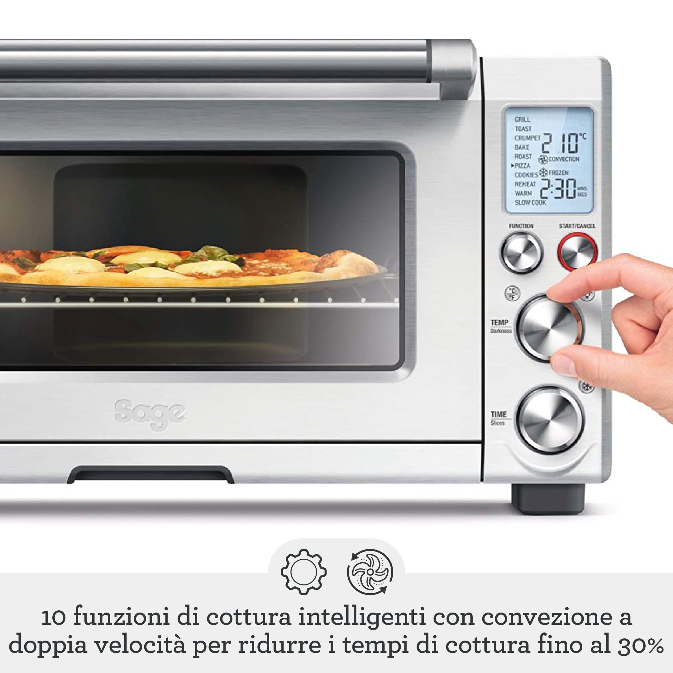 Sage - The Smart Oven Pro — Mini forno con 10 funzioni di cottura — cottura più rapida, frittura, stufatura, tostatura, riscaldamento — 2400 W, pizza da 30 cm, pollo intero — acciaio inossidabile