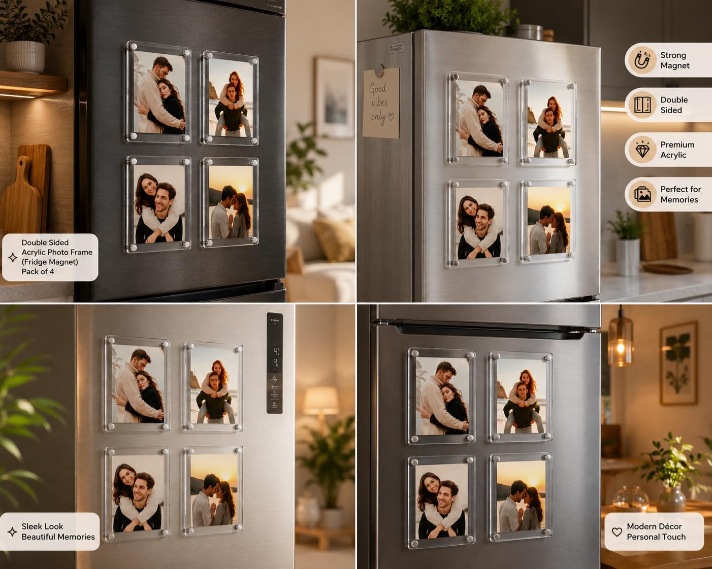Art Street Magnetic Acrylic Photo Frame for Fridge, Double-Sided Display, Pack of 2, 6x9 cm Fridge Magnet Clear Picture Frame, Personalize & Swap Photos, Vertical-Horizontal Use, (Photos Not Included) 4