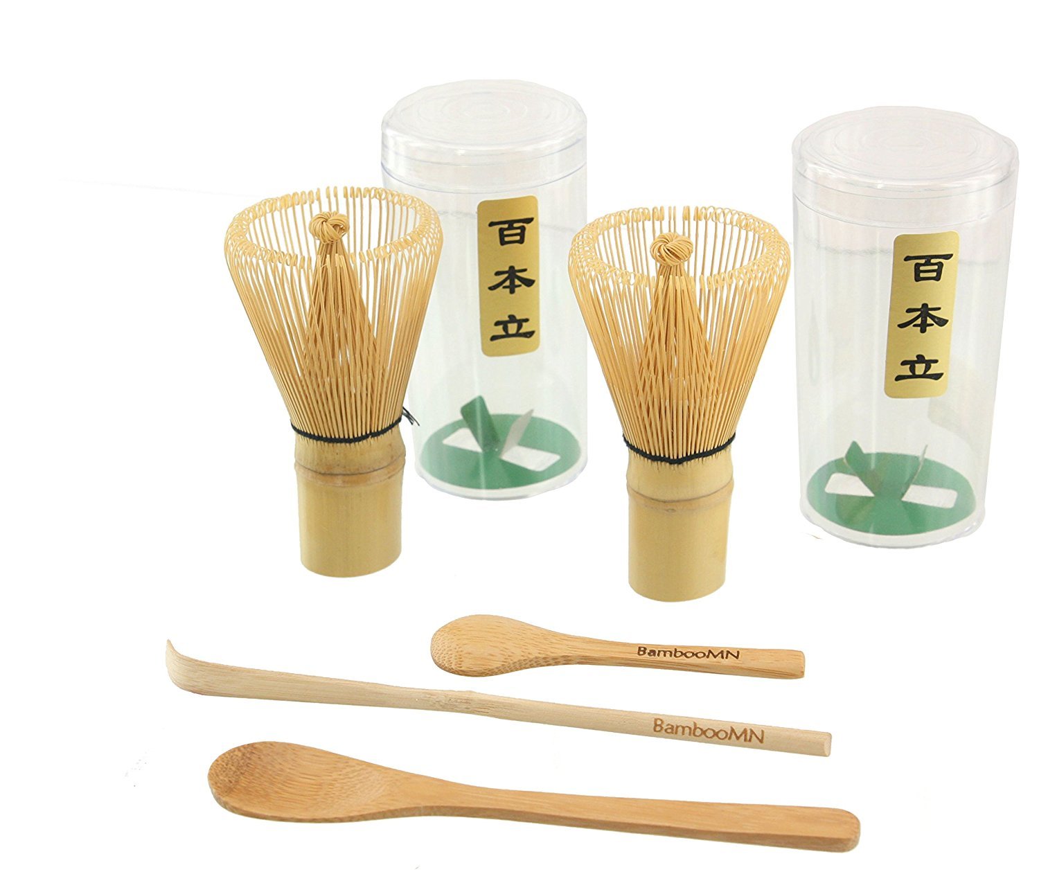 Japanese Matcha Tea Whisk Set - Two Bamboo Chasen's (Green Tea Whisk) + Small Scoop + Chashaku for preparing Matcha + Tea Spoon