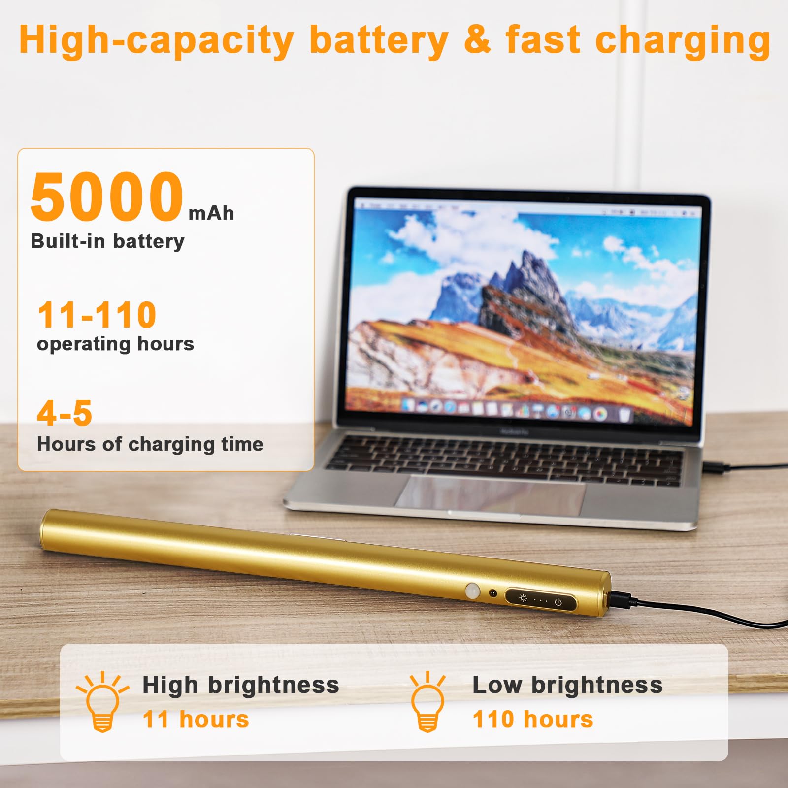 ENCOFT Applique murale pour tableau mural avec détecteur de mouvement 5000 mAh - Batterie rechargeable sans fil - Télécommande à intensité variable et 3 temps de couleur - 40 cm - Doré