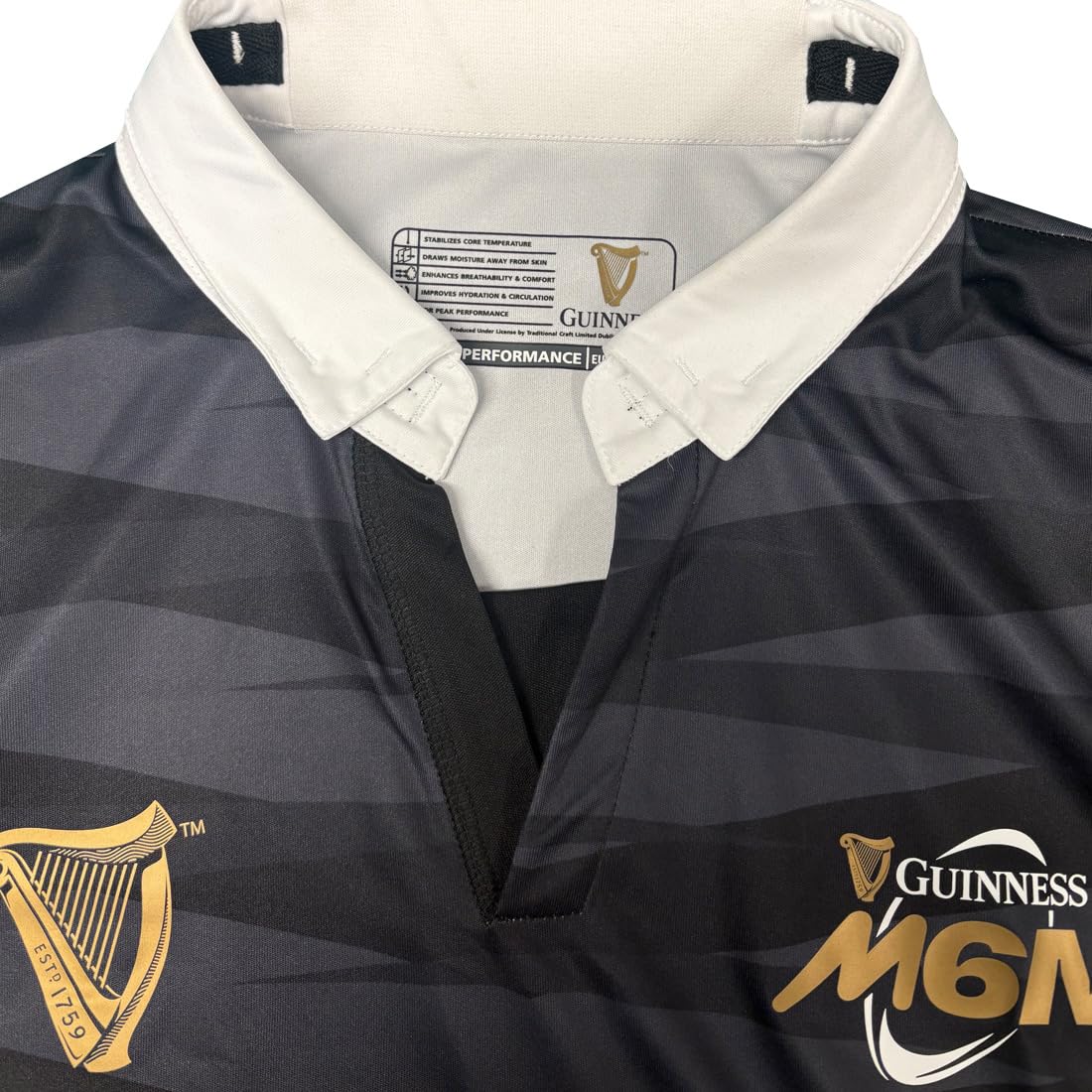 Maillot de rugby Guinness Six Nations M6N Noir et Gris Performance