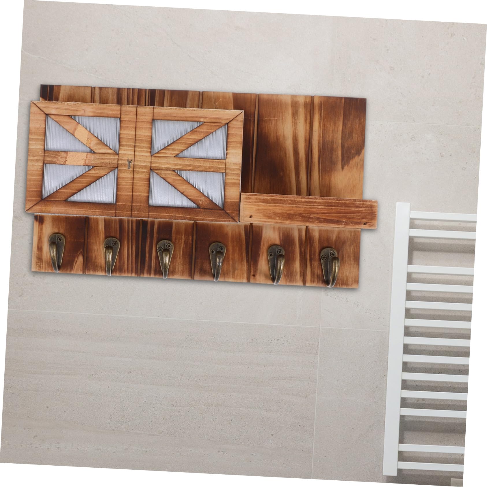 INOOMP Portaoggetti da Parete in Legno Massello con Ganci Appendiabiti Mensola Sospesa per Chiavi e Posta Design Salvaspazio per Ingresso o Corridoio Marrone