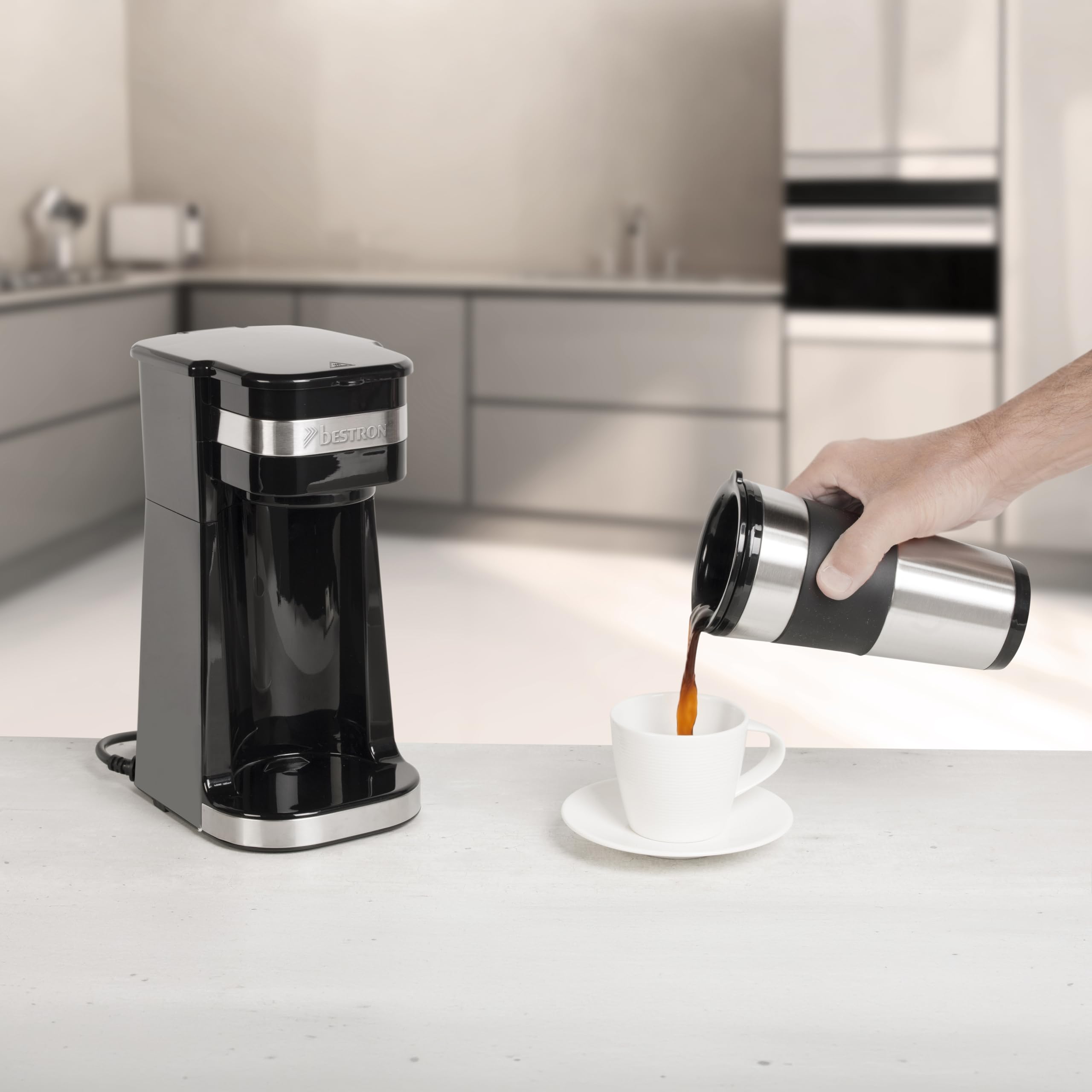 Bestron Cafetière avec tasse isotherme, Machine à café 750 W, Argent