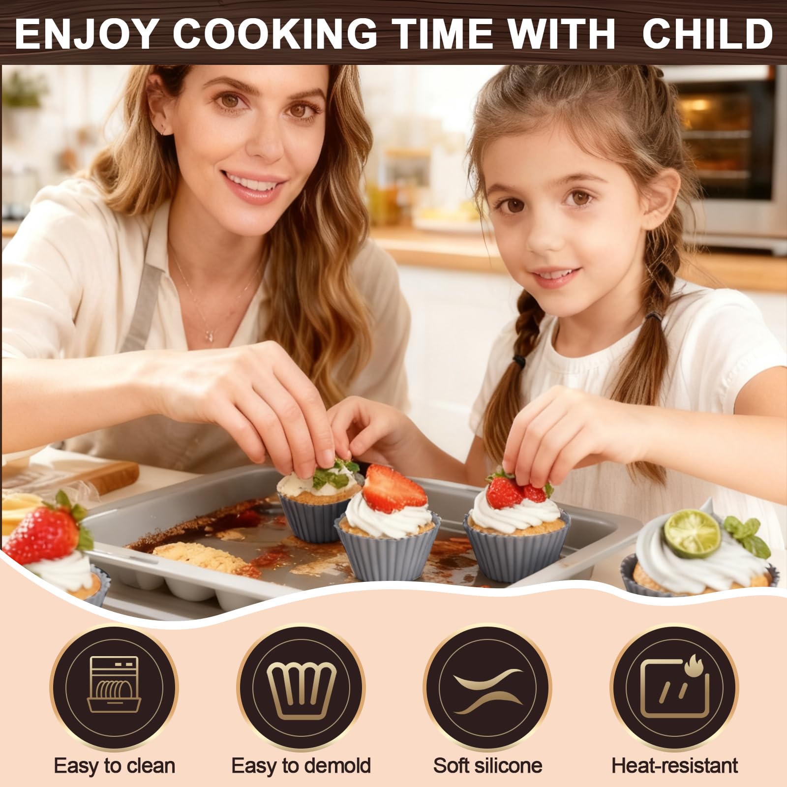 Stampi in Silicone, 24 Pezzi Riutilizzabili Stampo Muffin, Antiaderenti Pirottini per Friggitrice Ad Aria, 4 Forme Stampo Ciambella per Torte, Creme e Budini (Sicuri in forno fino a 220 °C)