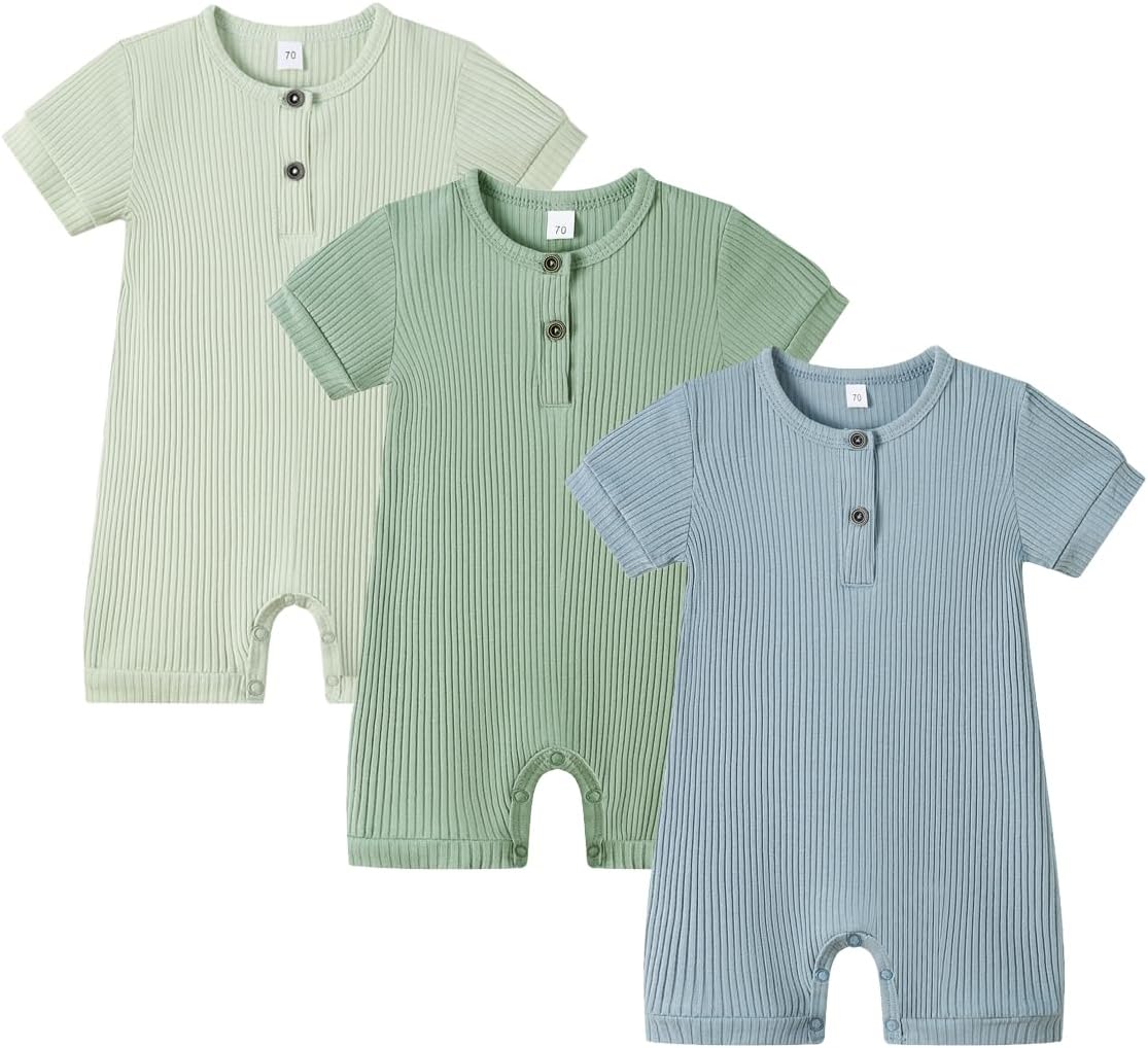 Bafeicao Baby Boy Girl 2/3 Pack Solid Romper Ribbed Short/Long Sleeve Bodysuit Jumpsuit Infant Knitted Outfits Clothes