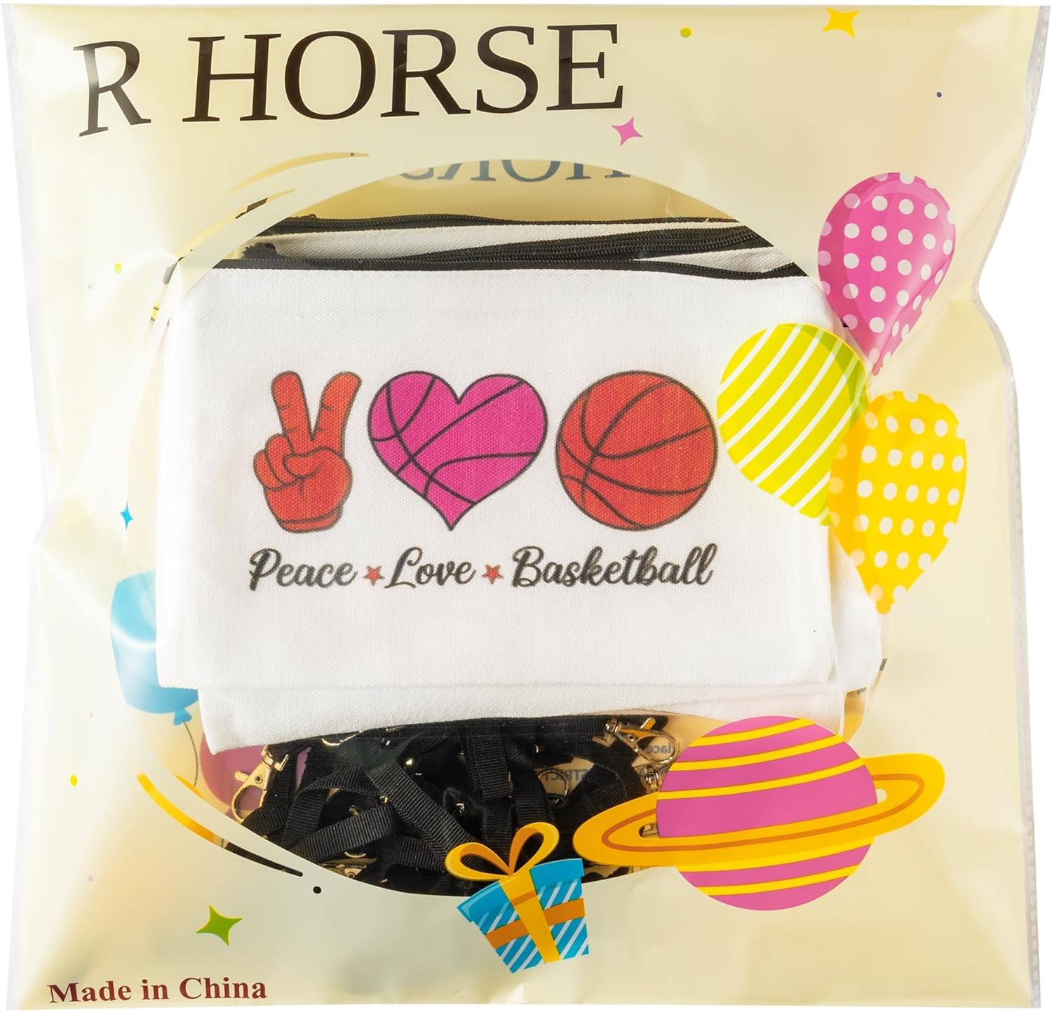 R HORSE 20Pcs Basketball Makeup Bag for Girls, Basketball Gifts Teen Canvas Cosmetic Bag With Zipper Funny Travel Bags Toiletry Pouch Accessories for Team Players Lover