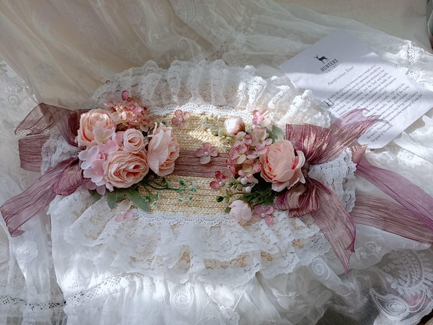 COSDREAMER Girls Women Victorian Tea Party Sun Hat Bows Flowers Straw Hats (P) - Image 7