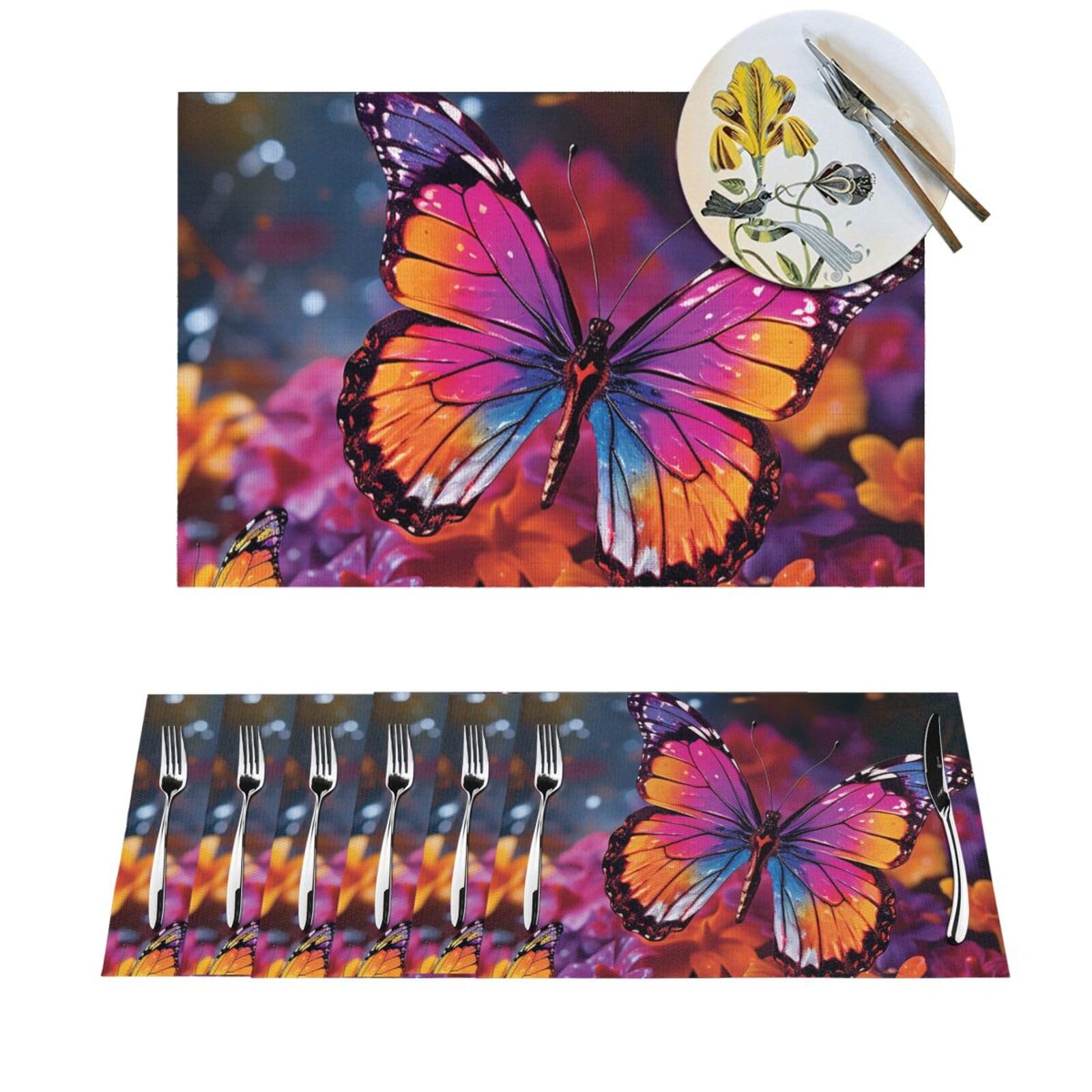 Sets de table anti-taches et anti-glisse motif papillon pour préserver vos tables en bois