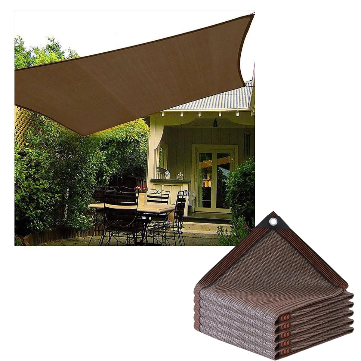 Tenda parasole per esterni, 1 x 5,5 m, marrone, impermeabile, con occhielli, per patio, giardino, pergola ed eventi, protezione dai raggi UV per attività all'aperto