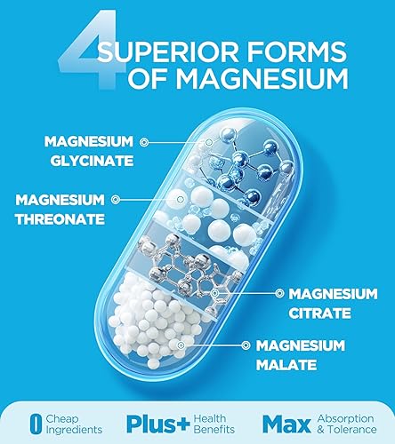 Miniatura 2 de Suplemento cuádruple de magnesio, 400 mg de quelato glicinato de magnesio, L-treonato, citrato y malato  Complejo de absorción máxima con vitamina