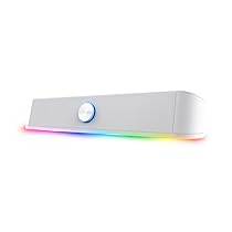 GXTrust 1619W Rhox Soundbar PC Illuminata RGB, 12W Casse PC Stereo Speaker con Illuminazione Regolabile, Alimentazione USB, Jack 3.5 mm, Altoparlanti per Computer Laptop TV, Bianco