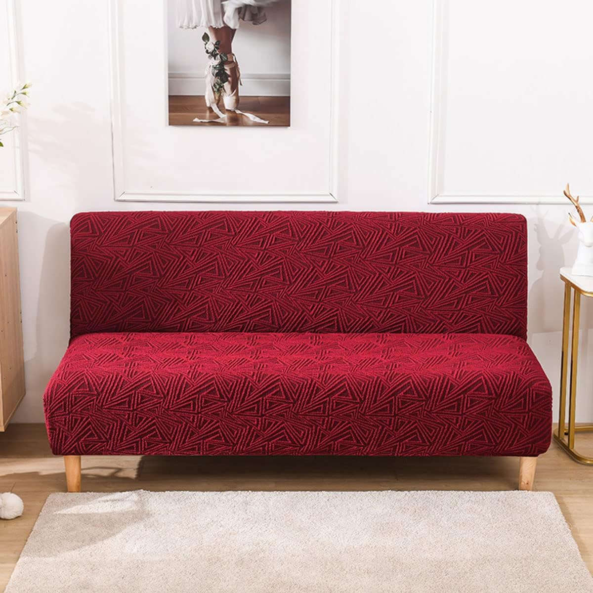 Housse de canapé-lit en jacquard rouge premium pour futon extensible