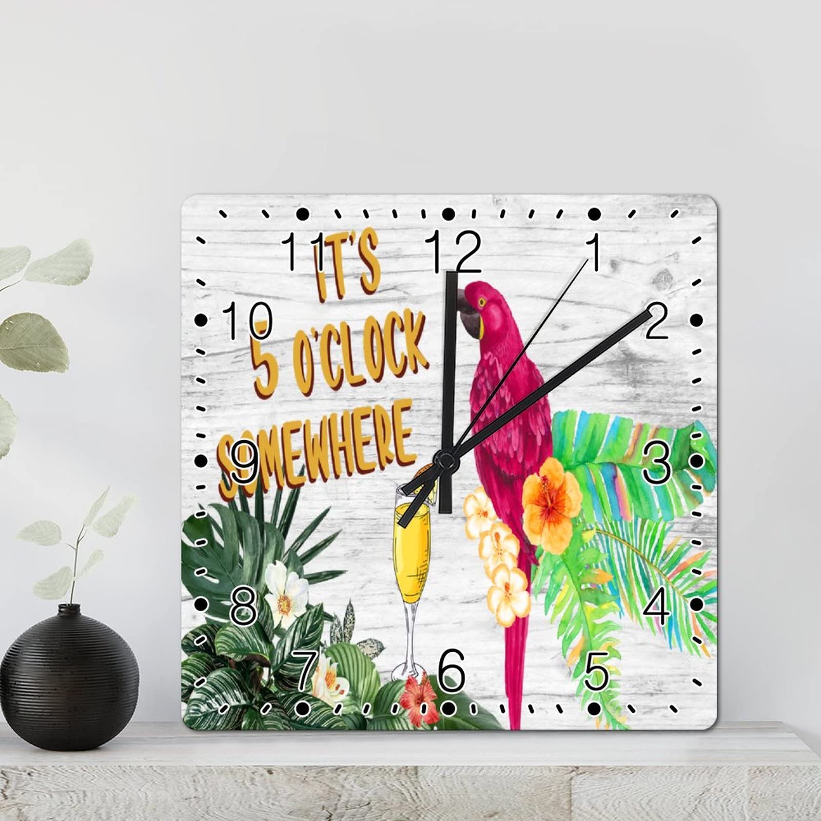 Horloge murale fleurs et perroquet pour mur vide