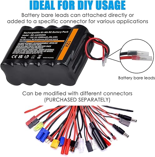 Miniatura 2 de TECTRA Batería RC de 12 V con cables desnudos, batería recargable Ni-MH de alta capacidad de 2200 mAh para modelos RC, bricolaje, equipos médicos,