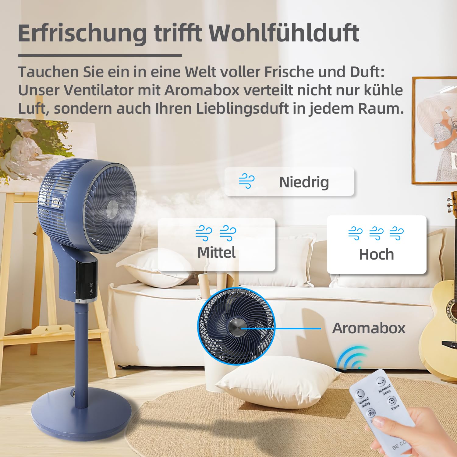 Pro Breeze Ventilateur AirFlo XL sur pied - 20% plus puissant - 111 cm Silencieux avec Écran LED & Télécommande – 2 Modes de Refroidissement – Oscillation Horizontale & Verticale