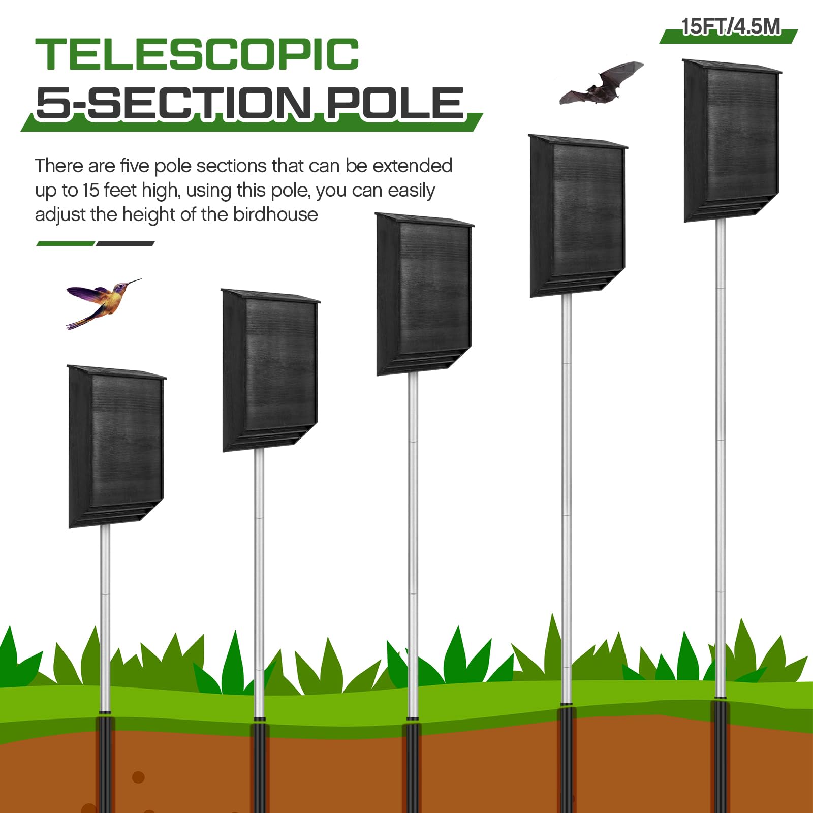 Yaocom Casa telescópica de 15 pies para pájaros Martin, color morado, poste con toma de tierra para exteriores