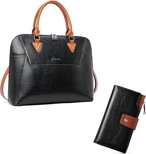 BOSTANTEN Maletín de cuero para mujer de 15.6 pulgadas, bolso de hombro para laptop, oficina, trabajo, bolsos cruzados y carteras de cuero para