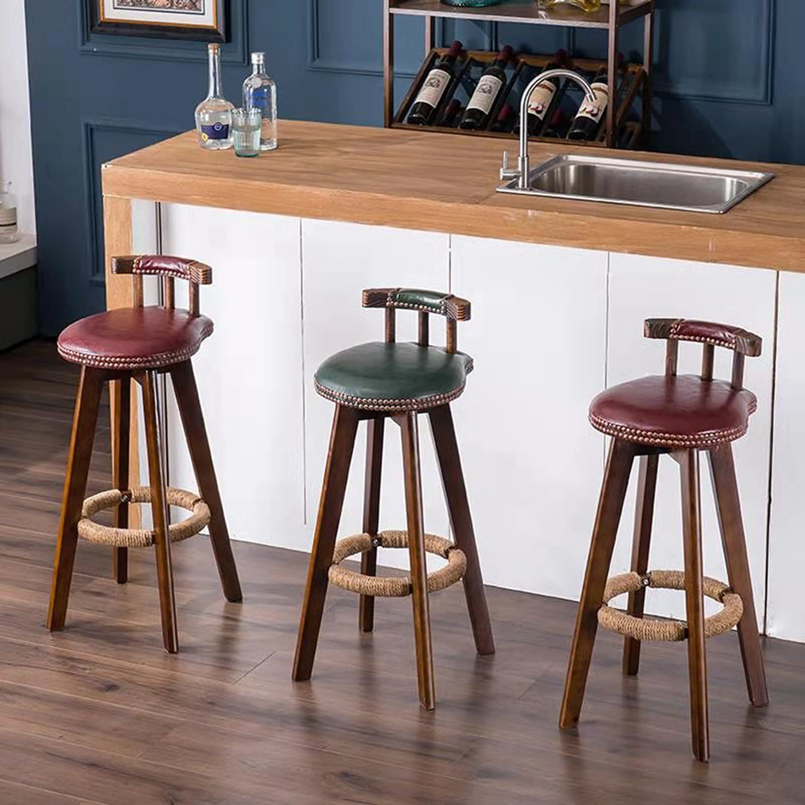 Amazon｜レトロバースツール、シンプルなハイスツールマルチカラーPU