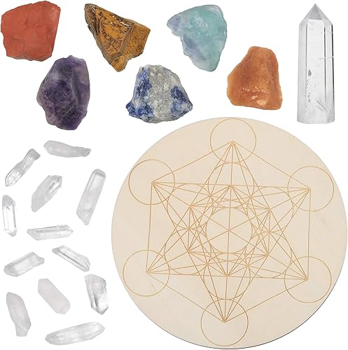 Miniatura 4 de Rockcloud - Juego de 20 cristales curativos de la colección de chakras, piedras crudas, cuarzo de roca, cubo de metatrón, geometría sagrada de