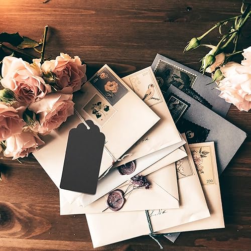 Miniatura 6 de 100 etiquetas de precios G2PLUS de papel de estraza, con una cuerda marrón e ideales para empaques, manualidades, bodas, Navidad, Día de Acción de