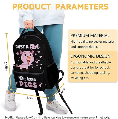 Miniatura 3 de Mercuryelf Mochila de cerdo para niñas, 16 pulgadas, color negro, con texto en inglés "Just a Girl Who Loves Pigs Mochilas para la escuela, bonita