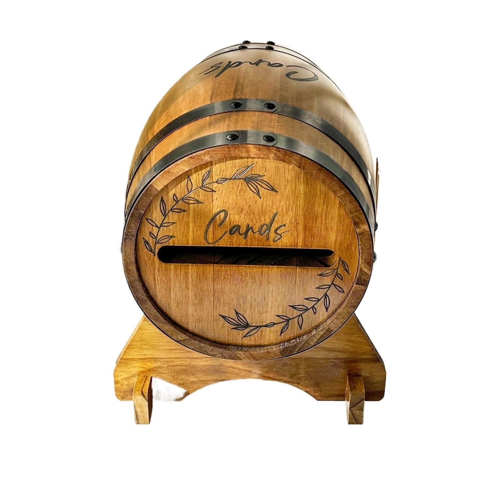 Gxmdsgz Brown Wedding Card Box Wooden Wedding Card Box With Base, Whiskey Barrel Card Box, Suitable For Graduation Ceremony