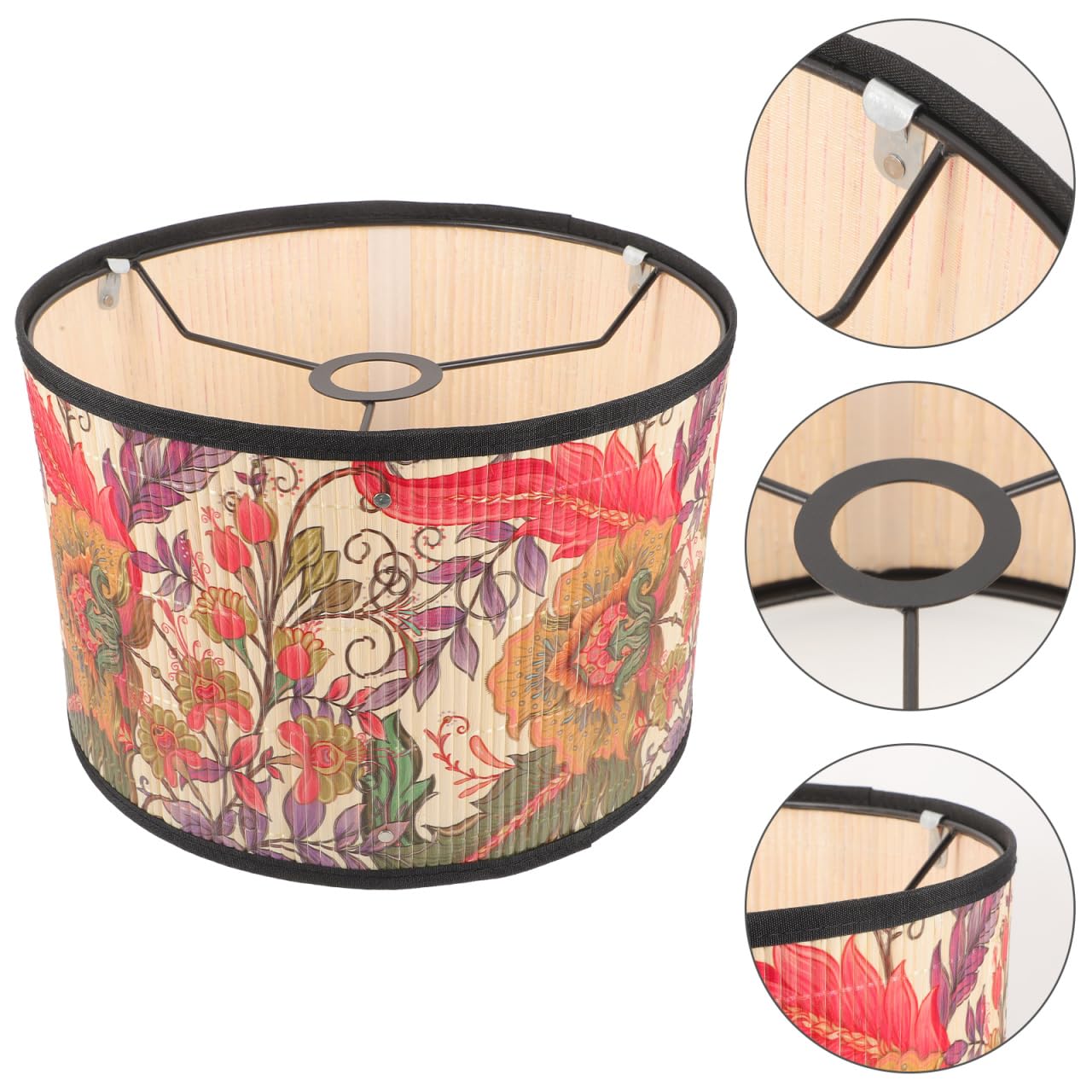 DOITOOL Paralume in Bambù 12 Pollici Con Design Stampato Floreale Paralume Per Lampada Da Tavolo Soggiorno Camera Da Letto Sala Da Pranzo Decorazione Interni Naturale Elegante