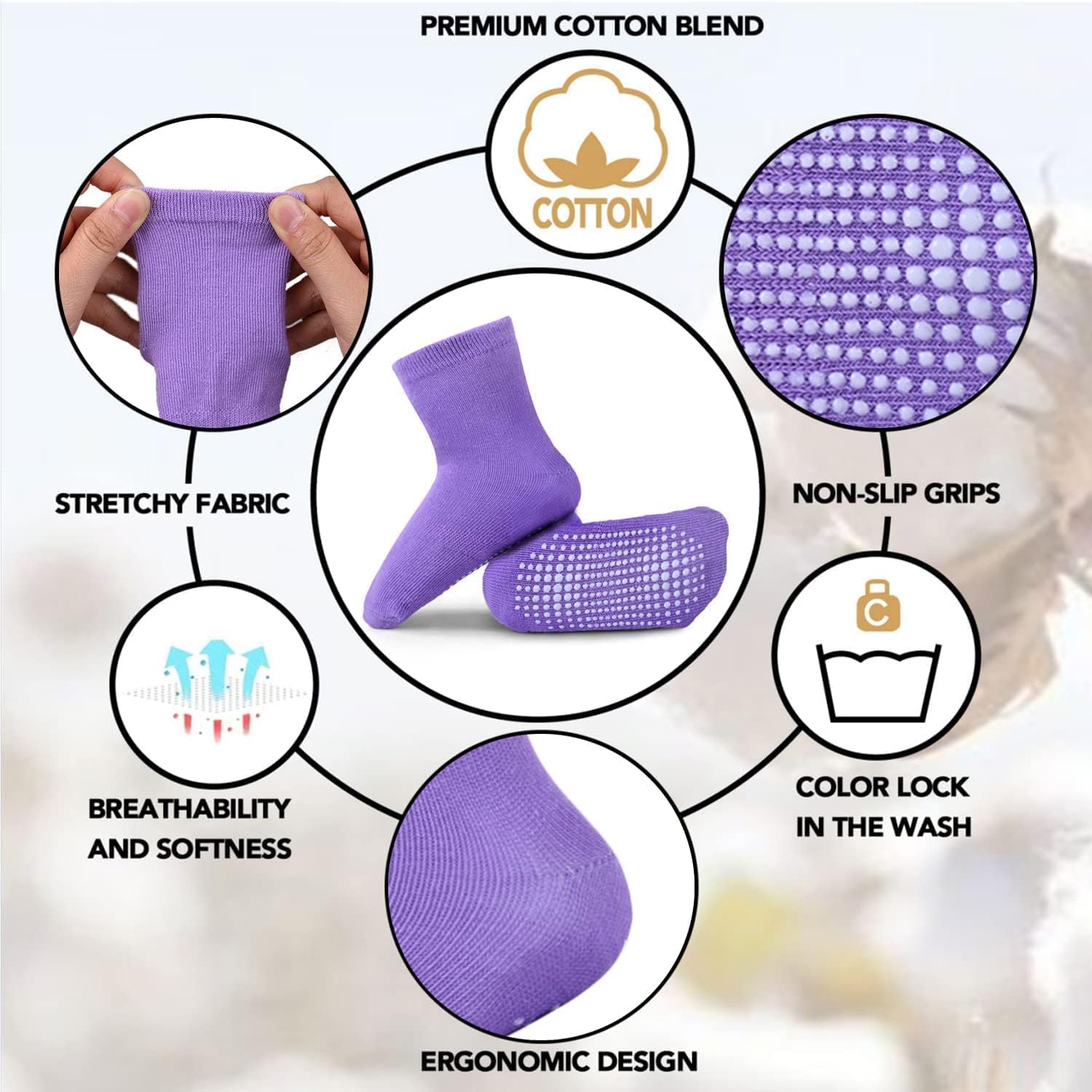 6 Pairs Non Slip Cozy Warm Crew Socks with Grips for Baby Infant Toddler Kids Boys Girls - Image 3
