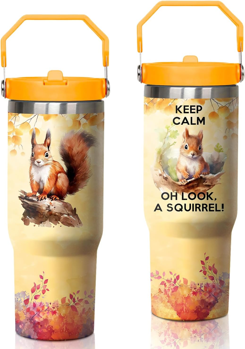 30oz Squirrel Tumbler with Handle and Flip Straw,Animal Lover Stainless Steel Insul...