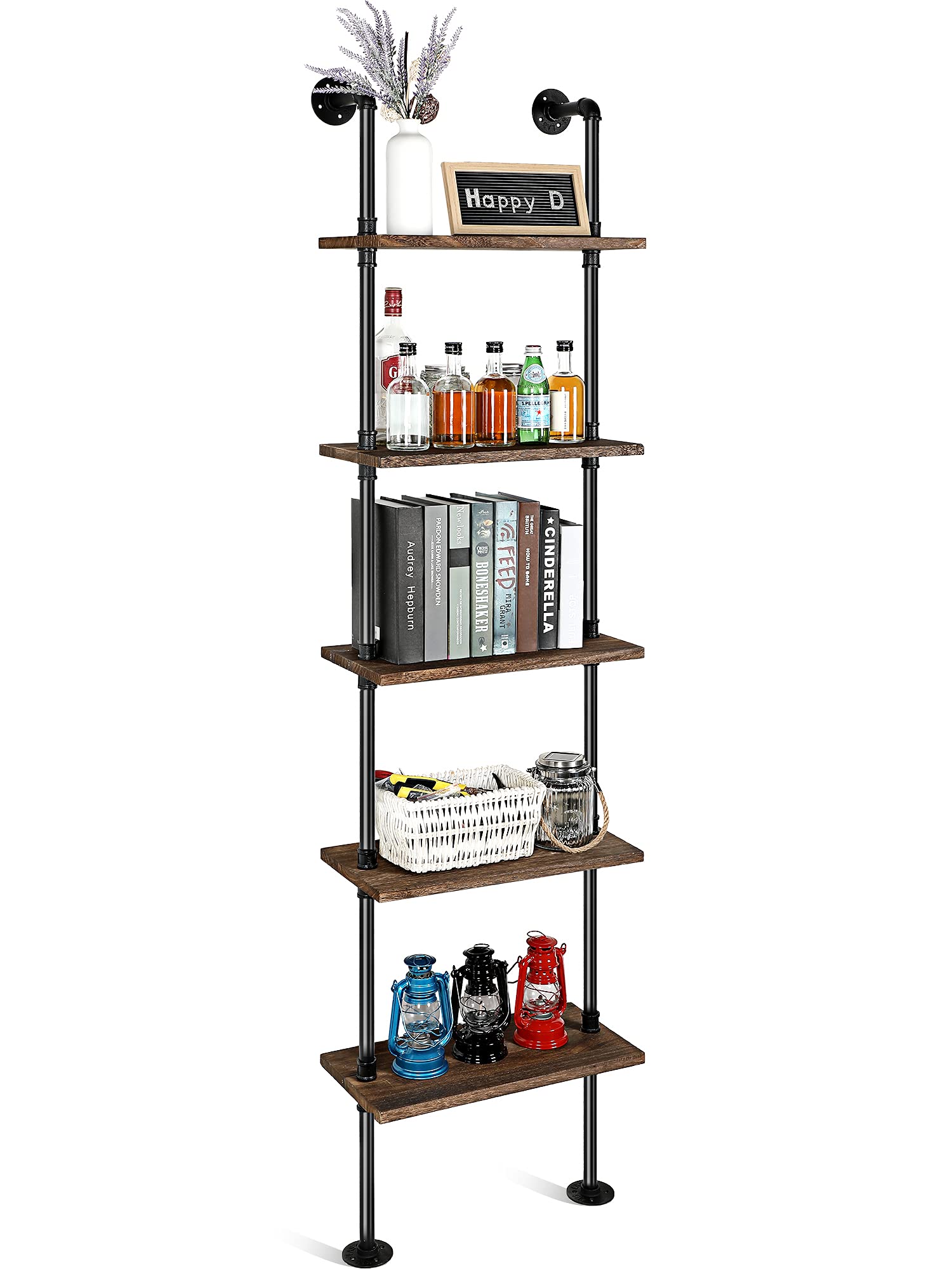 Buy 5 Tier Modern Bookcase Wall Ladder Bookshelf Industrial Pipe Shelf